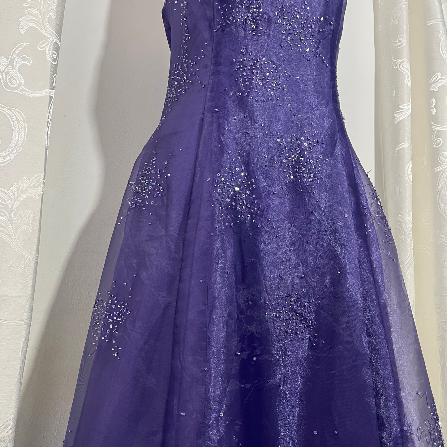 Captivating purple gown dress with exquisite hand embroidered sequins- Size L/XL
