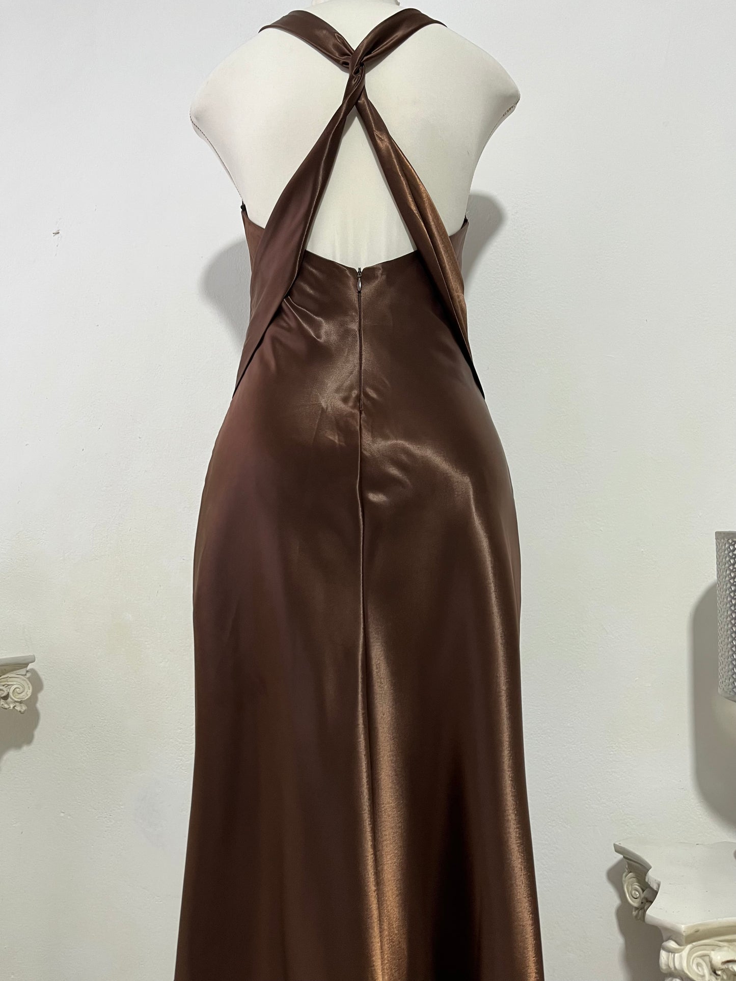Chocolate brown satin dress- size S