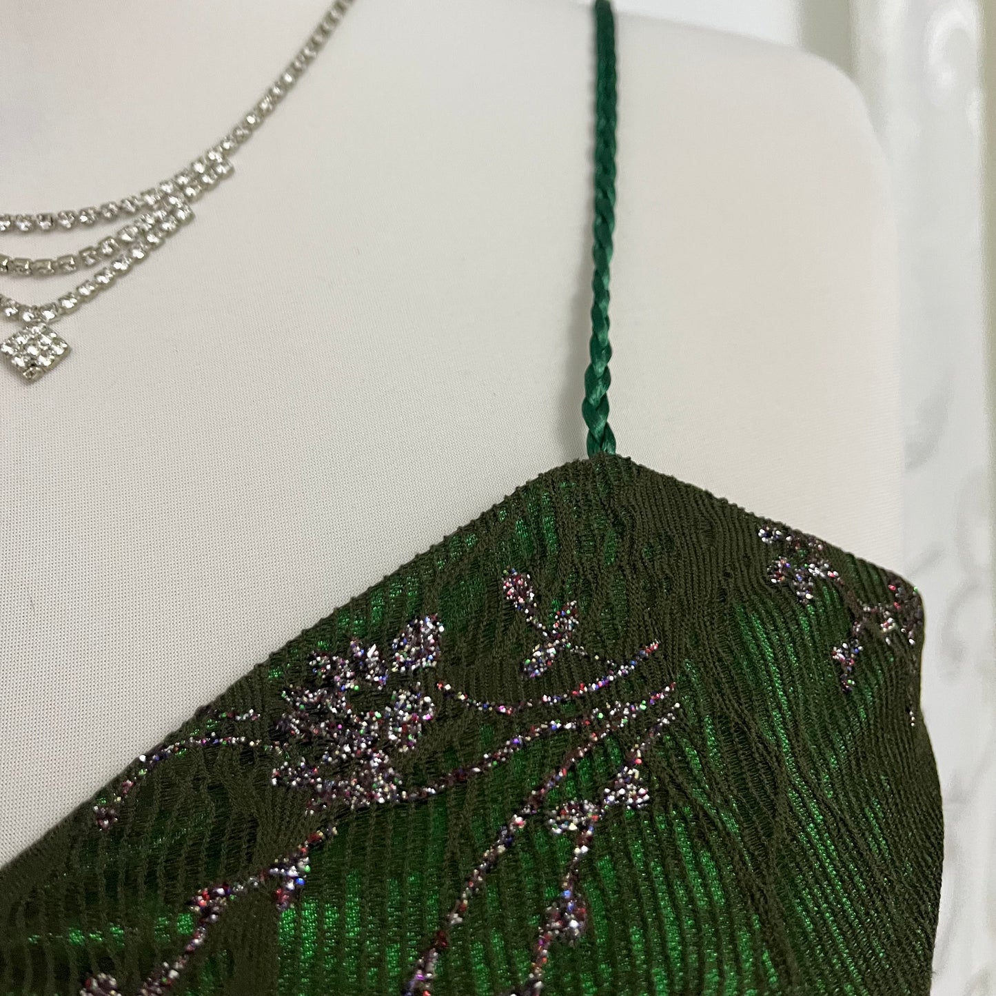 Vintage Y2K green dress with gray ang silver mesh - Size M