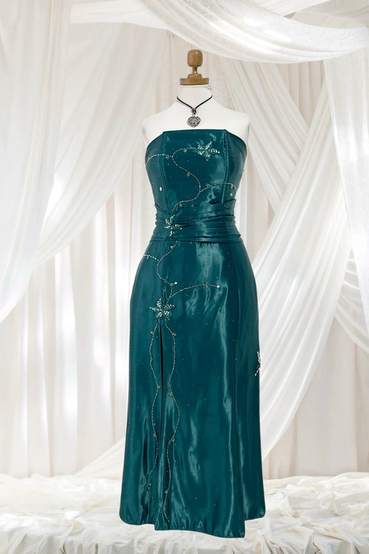 Emerald green corset dress with sequins and rhinestones- size M