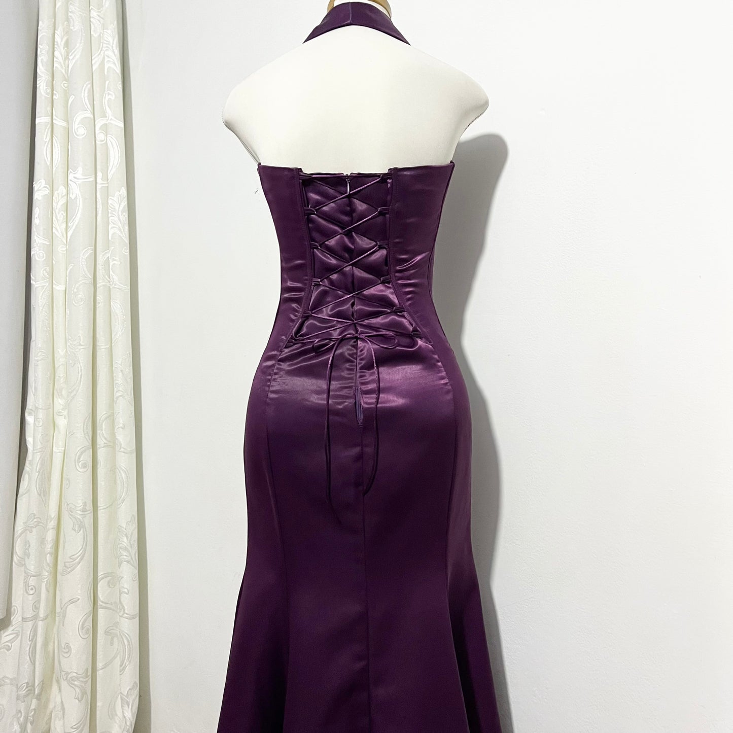 Corset evening dress in a vibrant purple color with exquisite handmade floral embroidery- size S