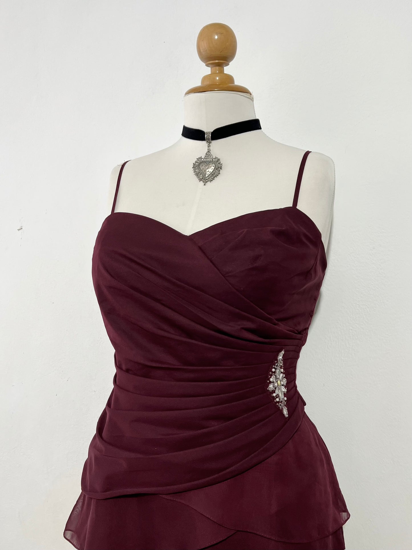 Burgundy layered dress with rhinestones- size M/L