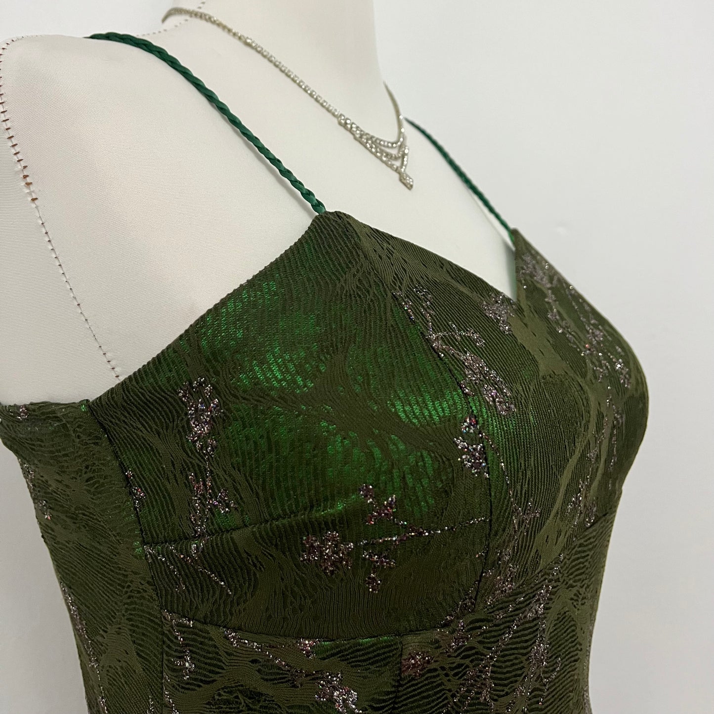 Vintage Y2K green dress with gray ang silver mesh - Size M