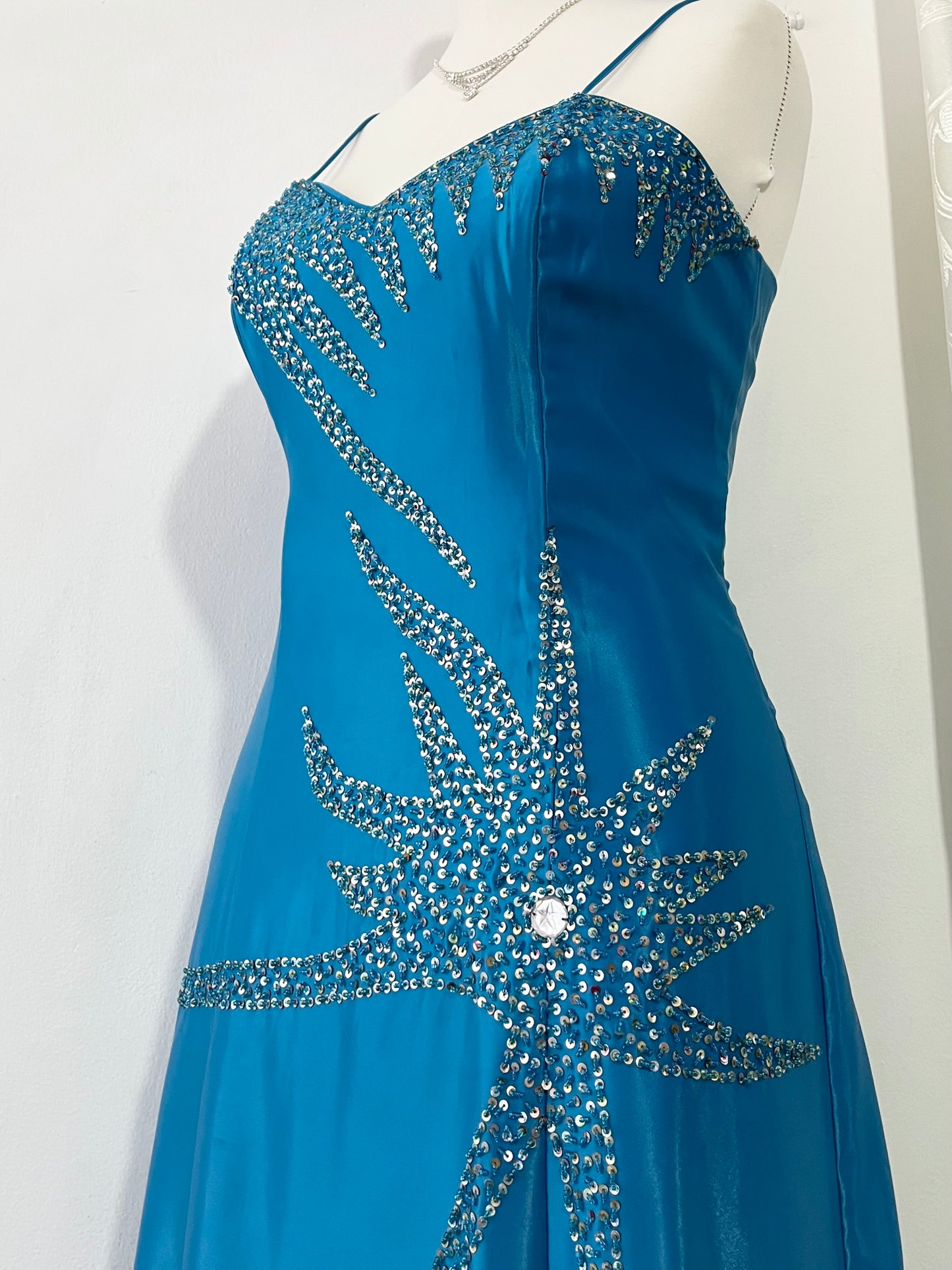 Capri blue corset dress with hand-embroidered embellishments-size L
