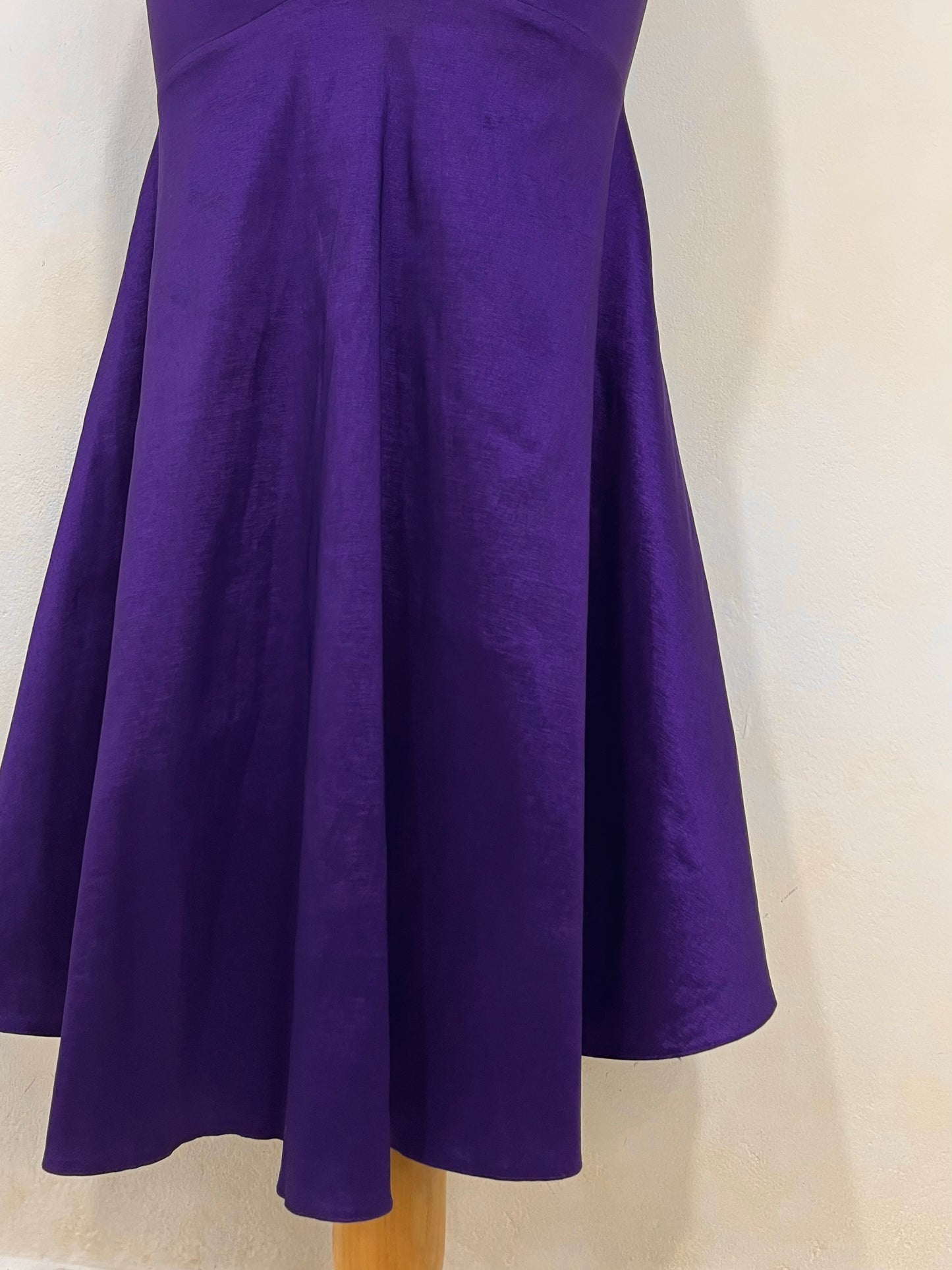 Purple blue Iridescent taffeta stretch halter dress with rhinestones and embellishments- size M