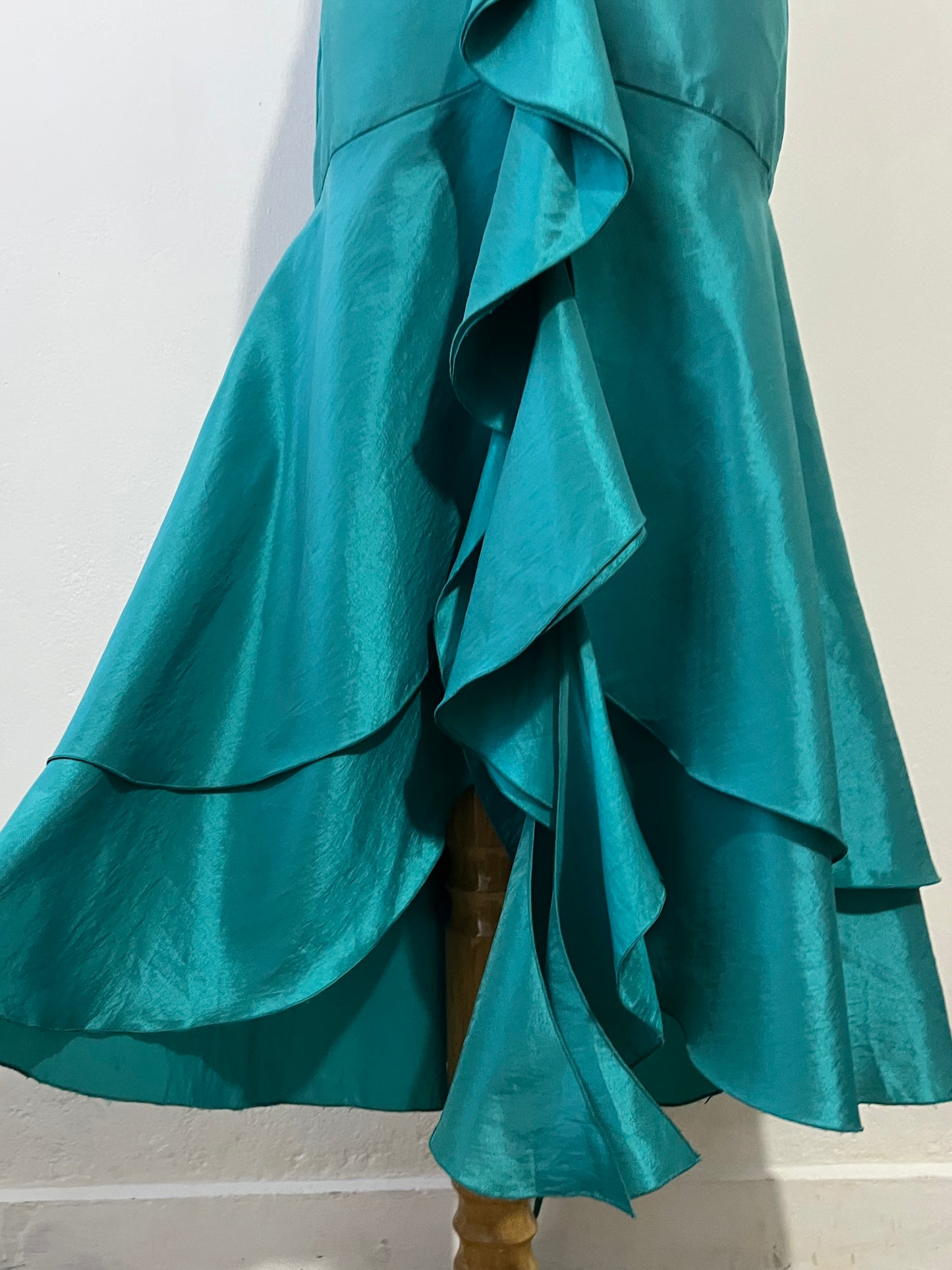 Teal mermaid style corset dress with hand embroidered rhinestones and beads-size S