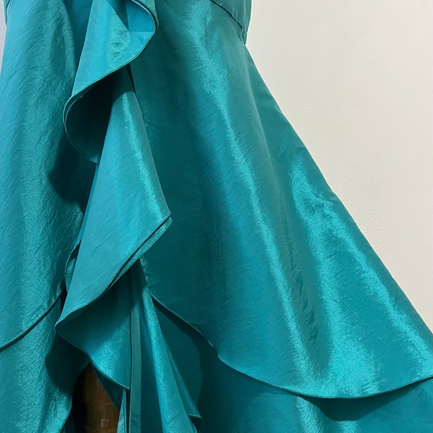 Teal mermaid style corset dress with hand embroidered rhinestones and beads-size S