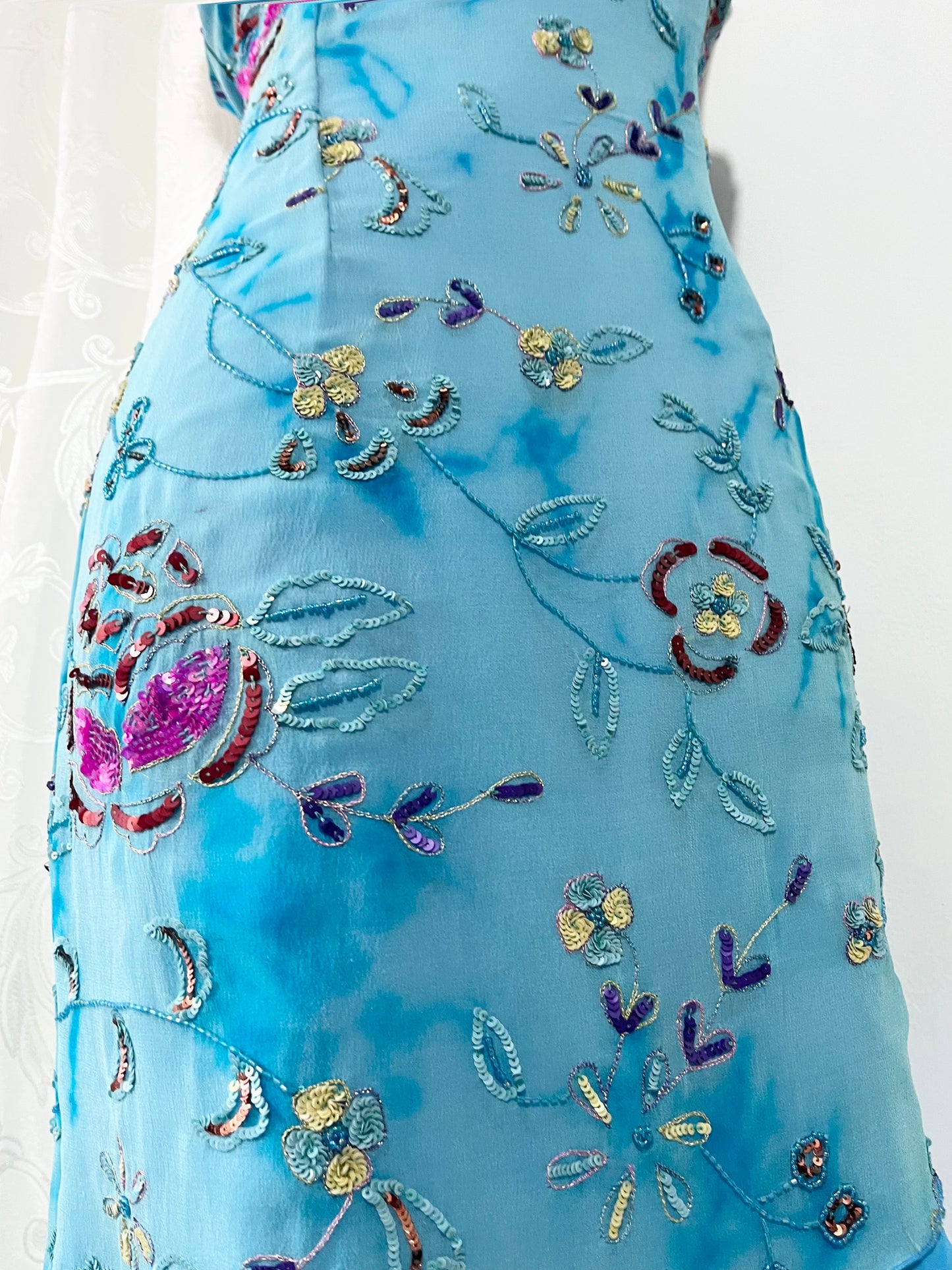 Silk fairy dress with exquisite sequin embroidery and embellishments  - Size M