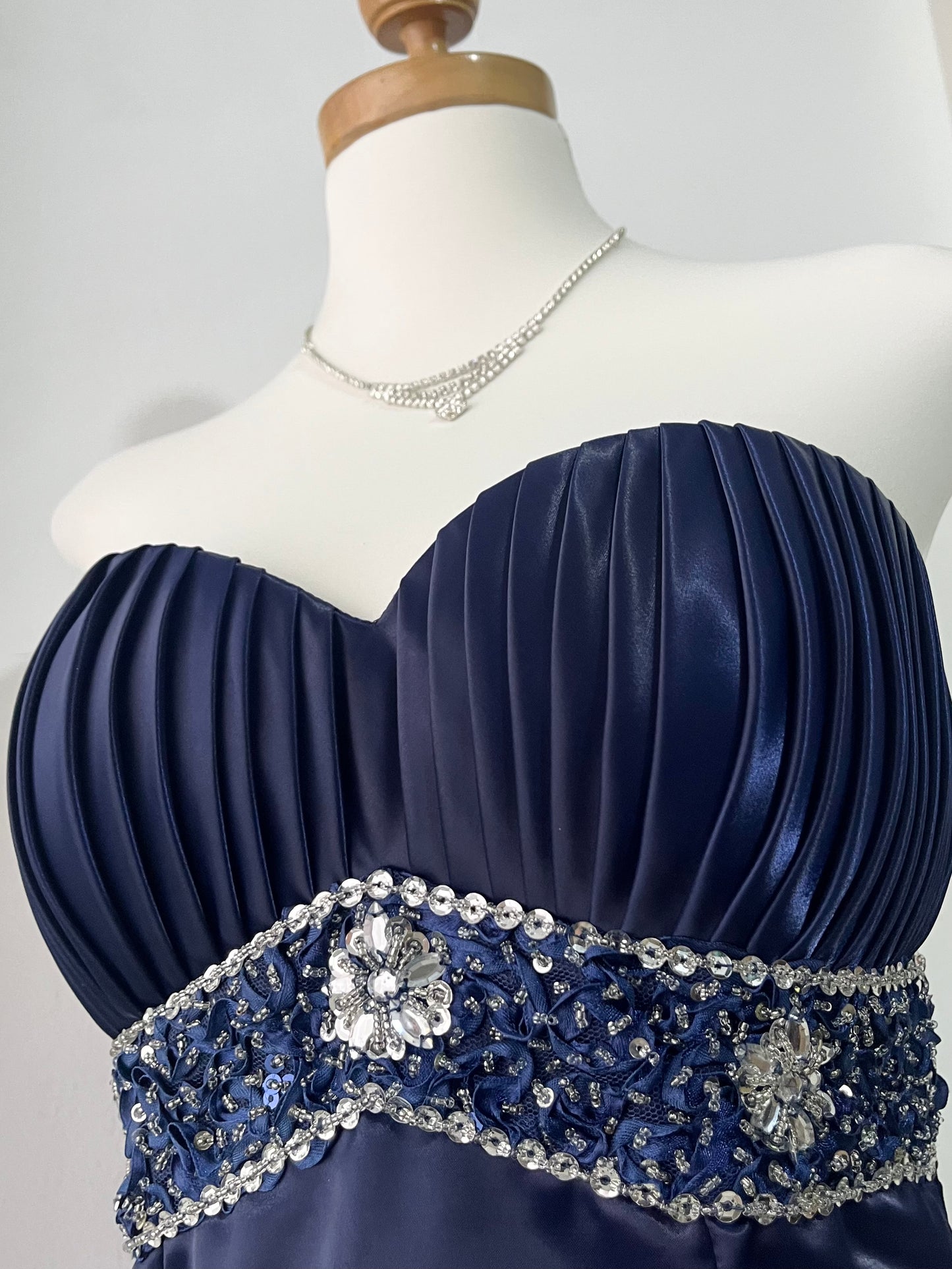 Dark blue mermaid corset dress with rhinestones and embellishments-size S