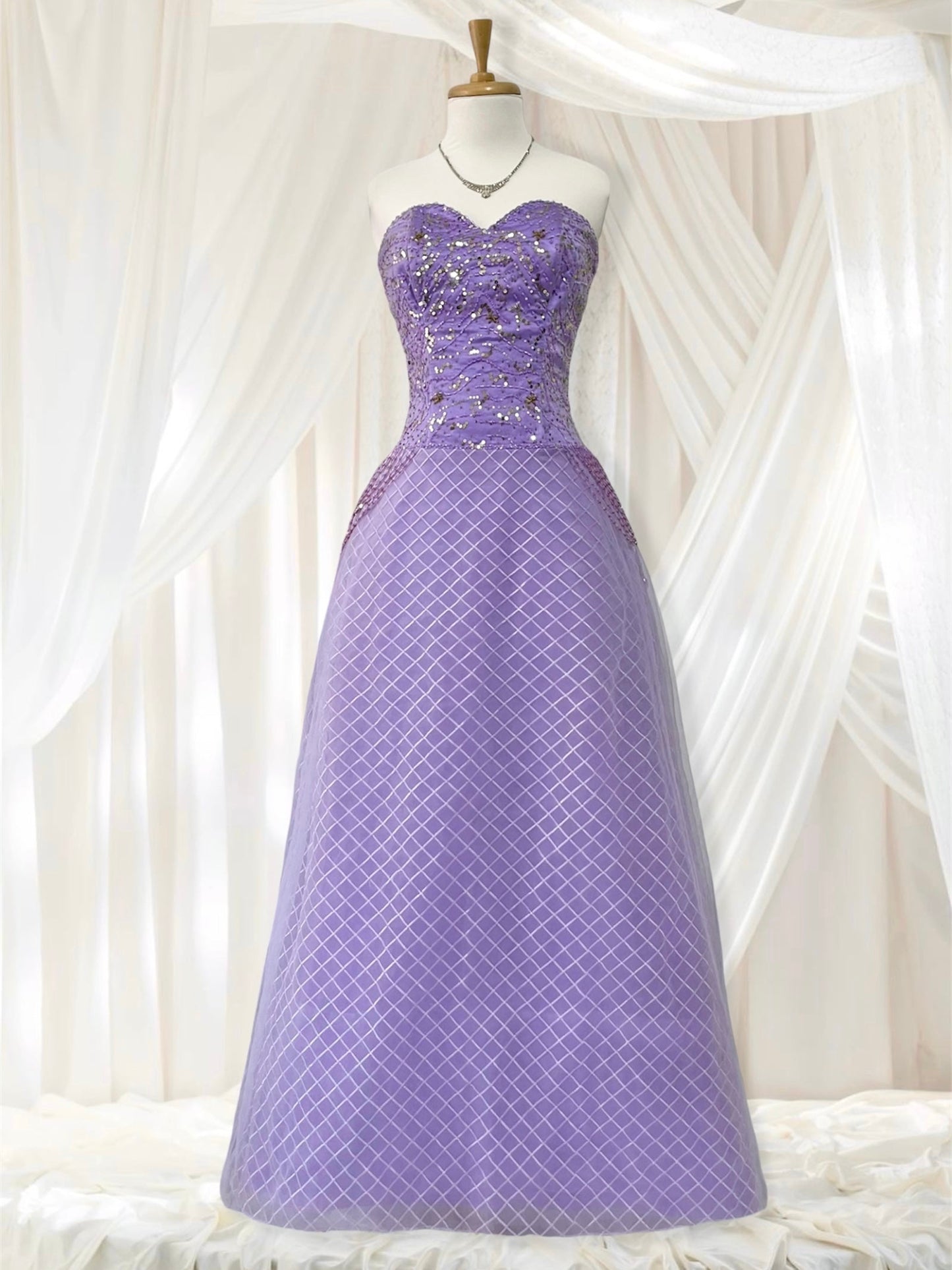 Lilac corset princess dress with exquisite embroidery of embellishments and sequins- size S