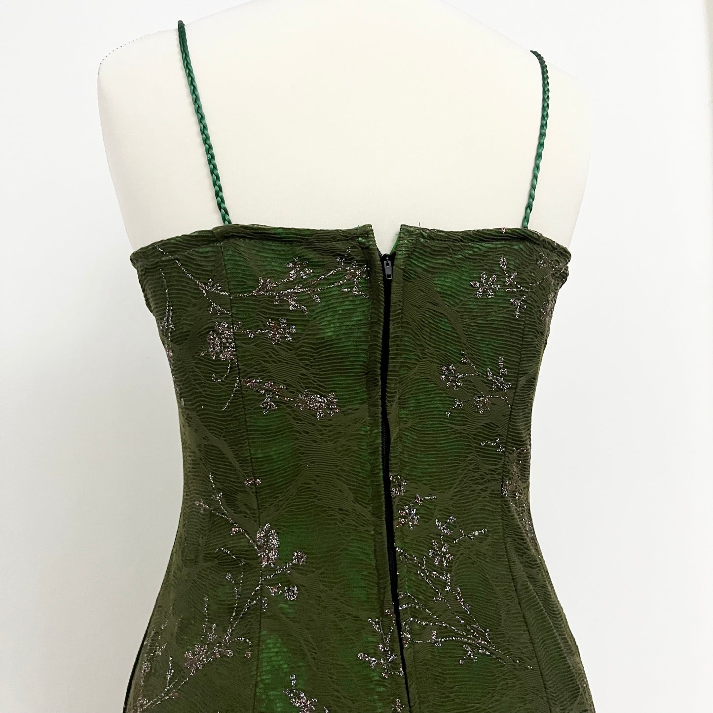 Vintage Y2K green dress with gray ang silver mesh - Size M