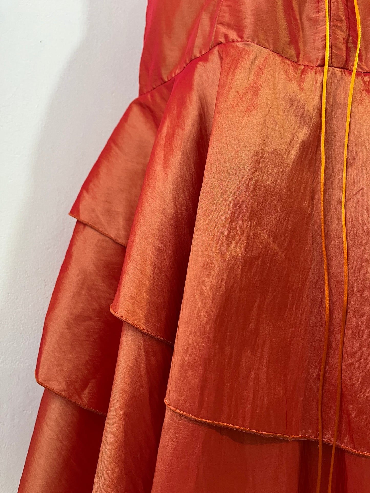 Amber taffeta corset dress decorated with exquisite hand-embroidered beads-size L