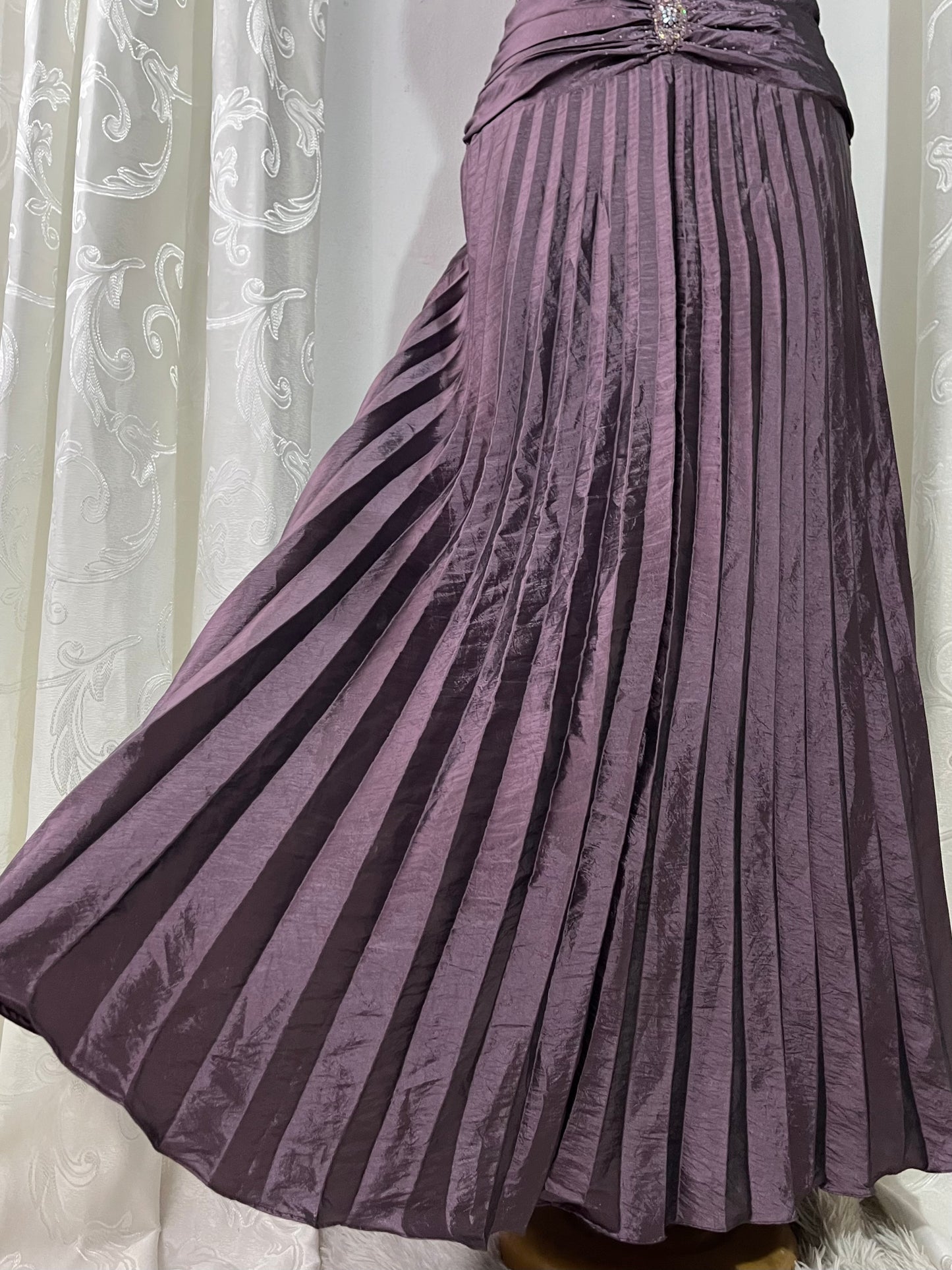 Vintage taffeta evening corset dress with hand embroidered embellishments and rhinestones