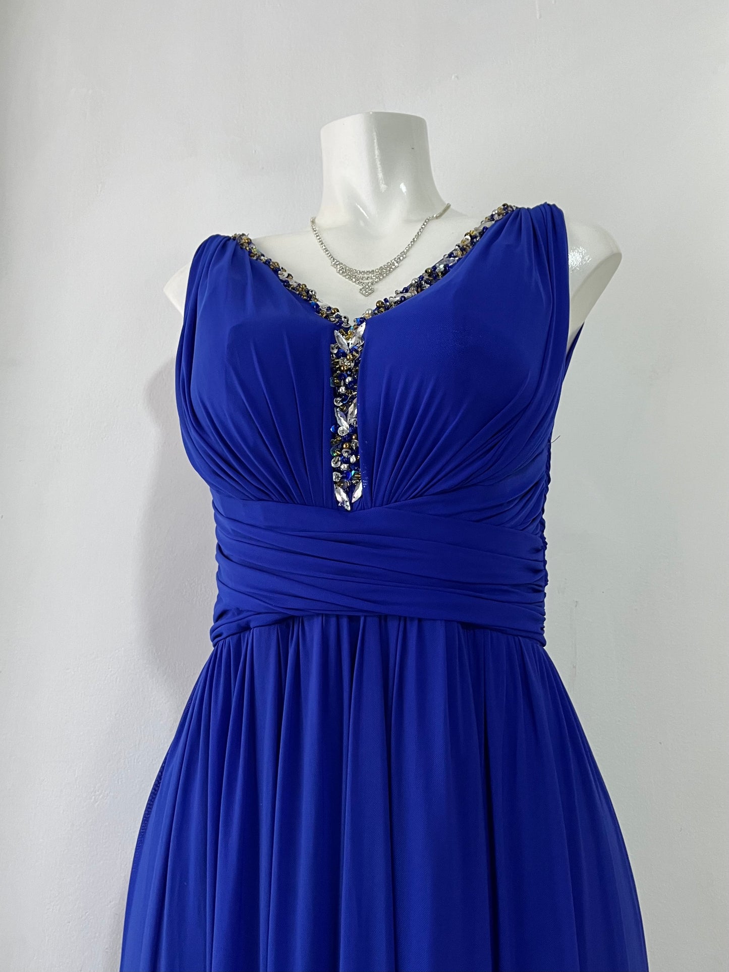 Royal blue evening gown with rhinestones-size M