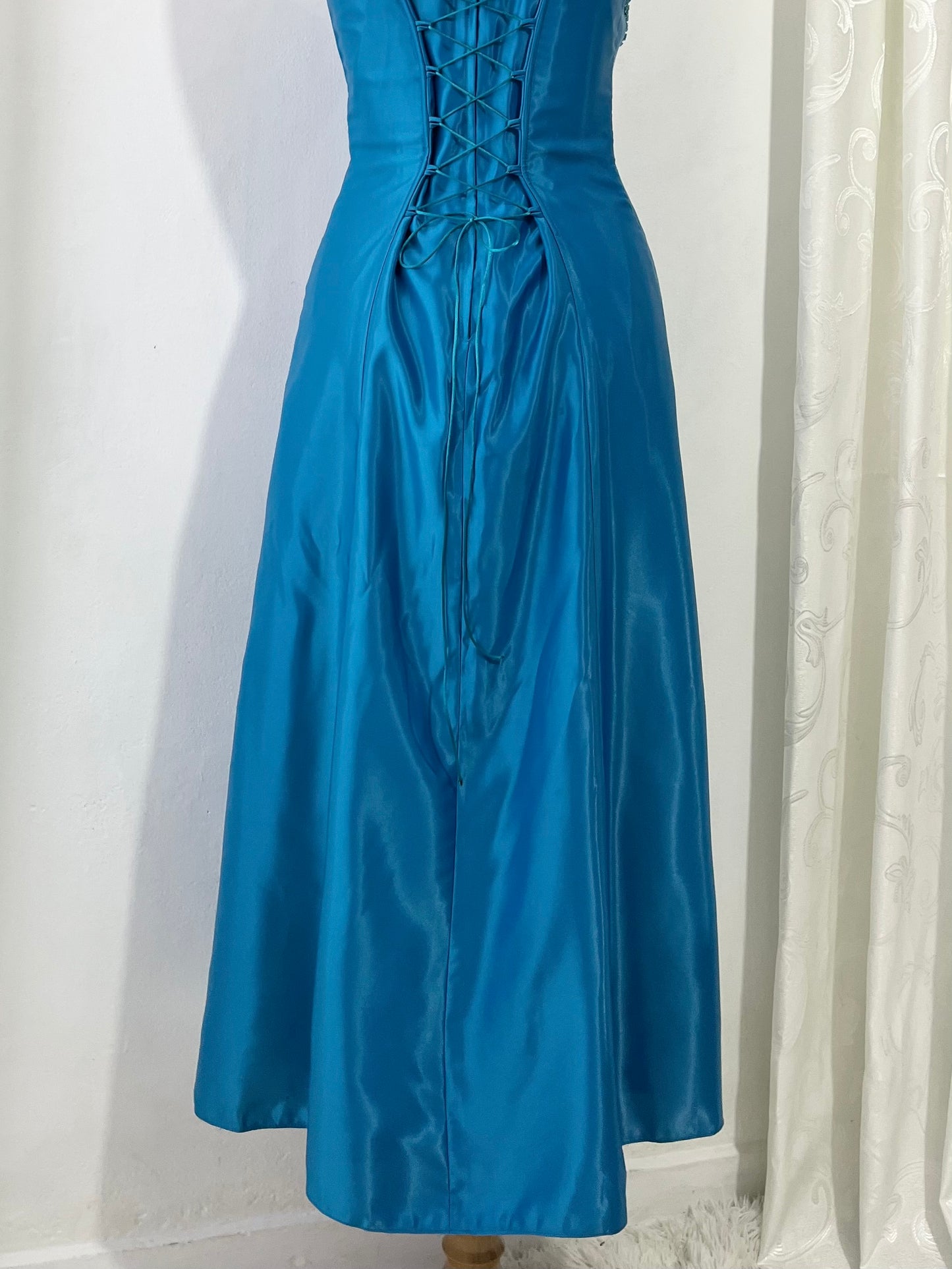 Capri blue corset dress with hand-embroidered embellishments-size L