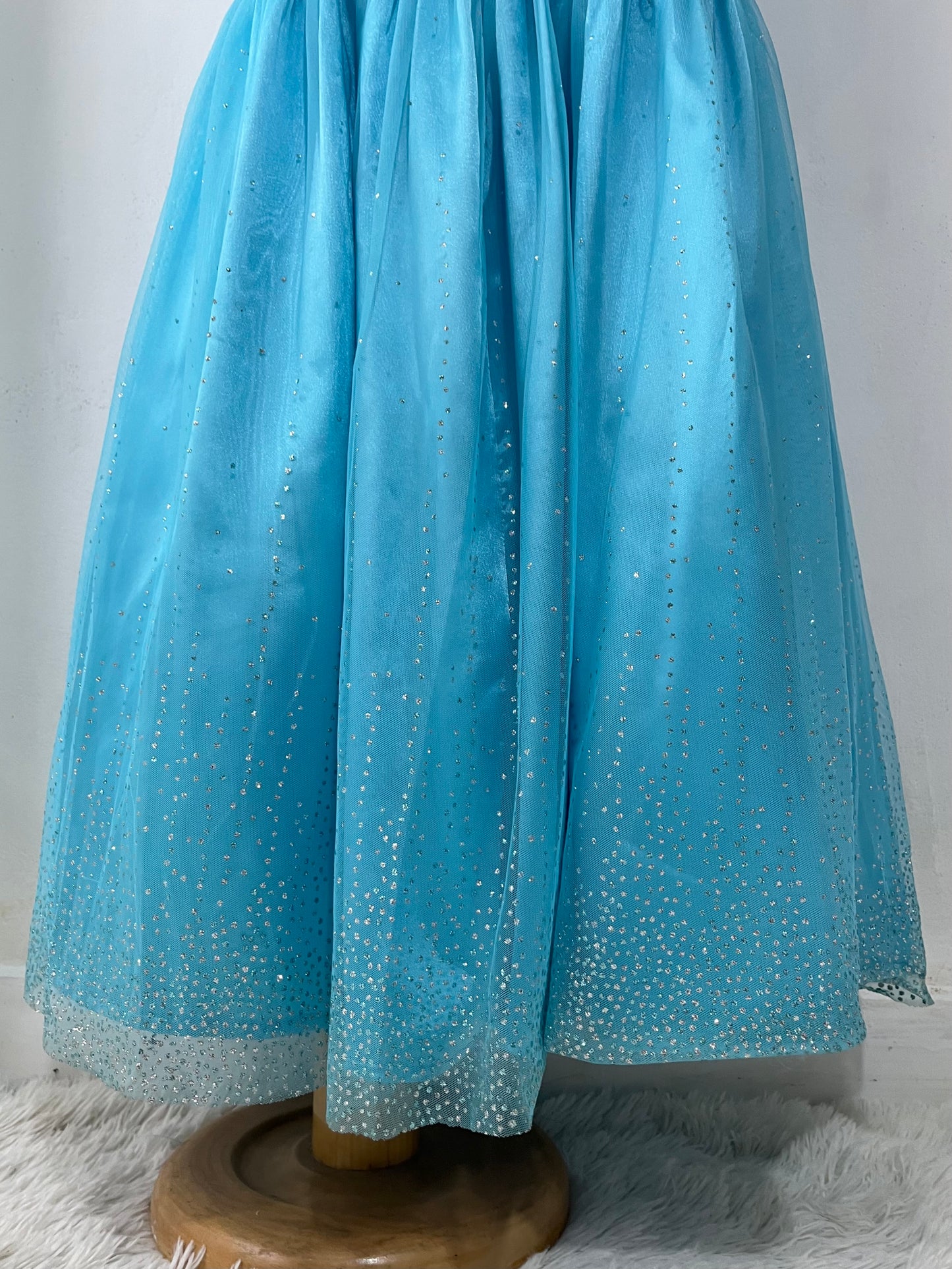 Light blue mermaid-style corset dress with silver sparkles-size S