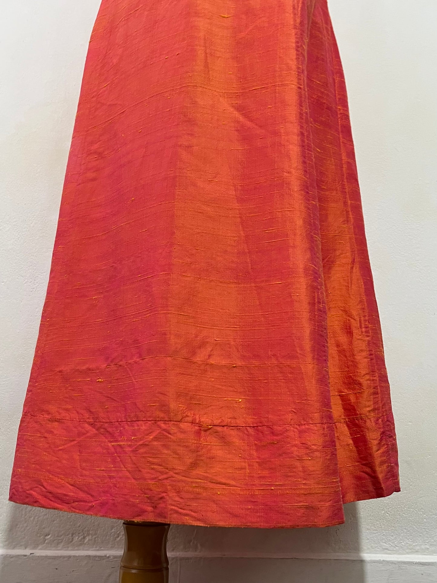 Vintage iridescent halter dress in silk shantung with rhinestone, sequin, and embellishment embroidery- size XS