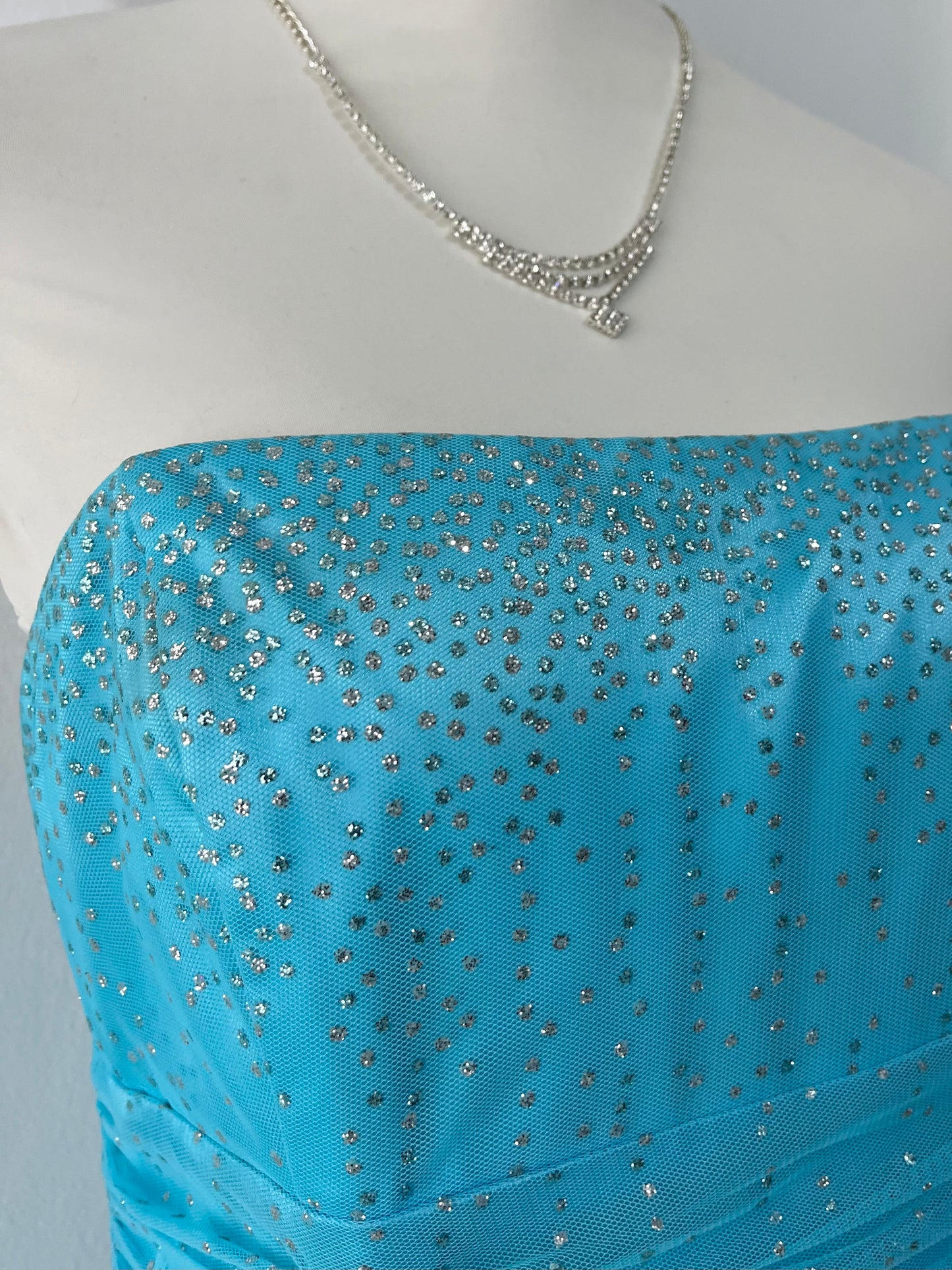 Light blue mermaid-style corset dress with silver sparkles-size S