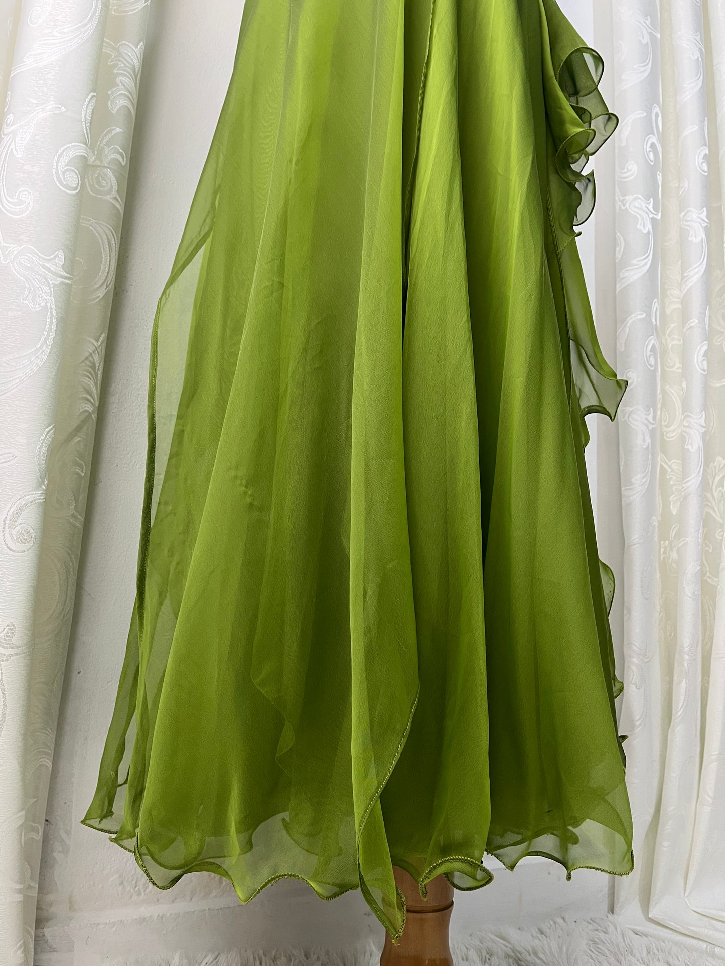 Dreamy fairy olive green dress with rhinestone and bead embroidery