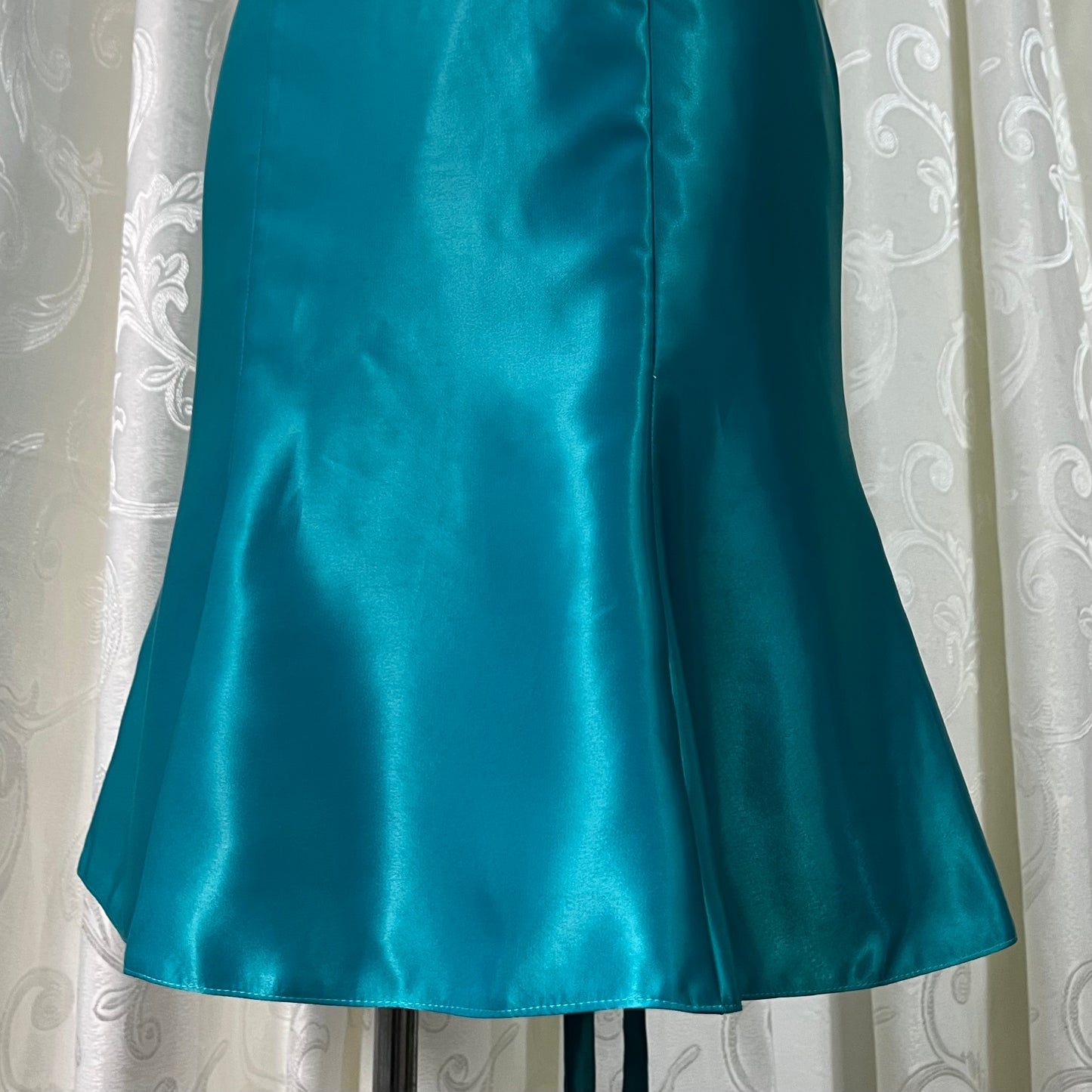 Teal satin beaded corset mini dress
