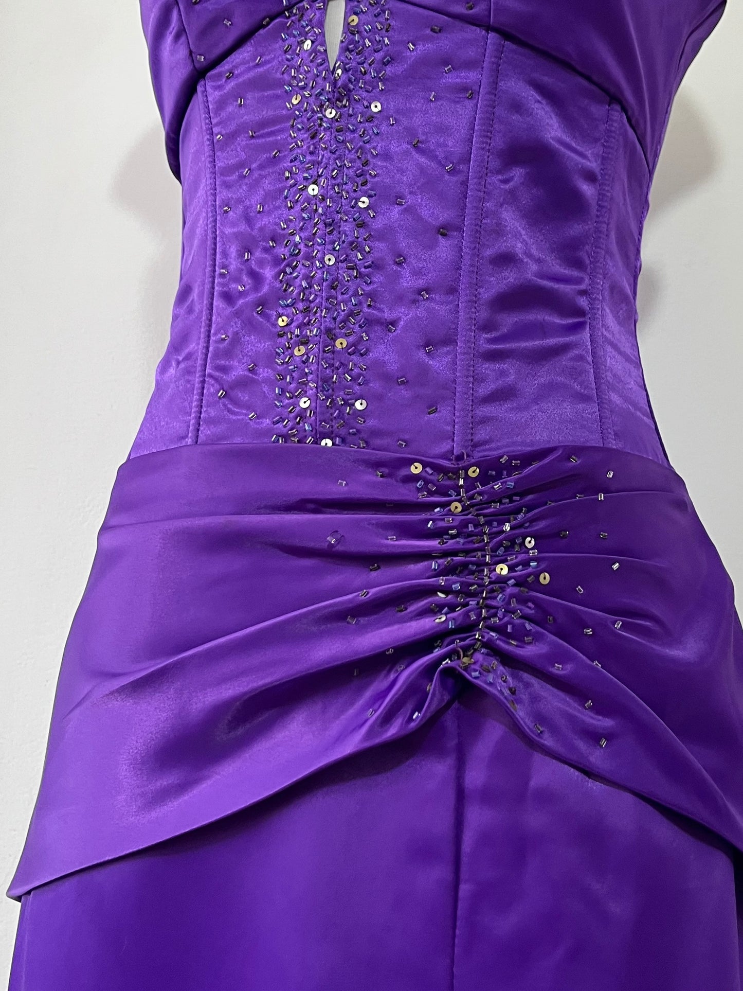 Royal purple corset gown with sequins and bead embellishments-size S