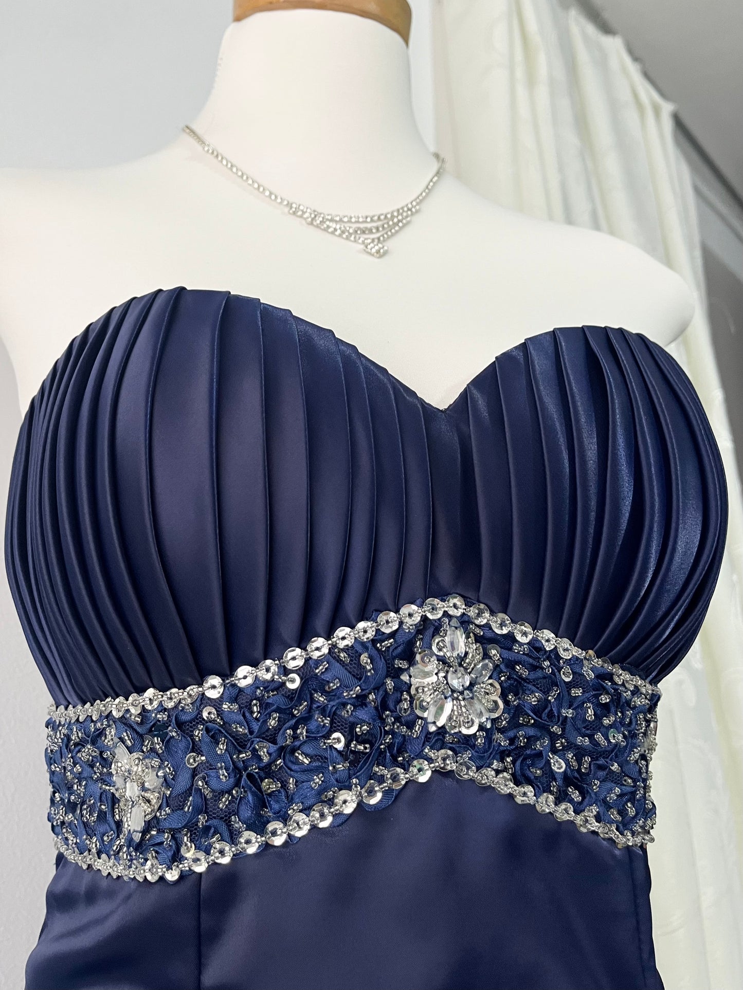 Dark blue mermaid corset dress with rhinestones and embellishments-size S