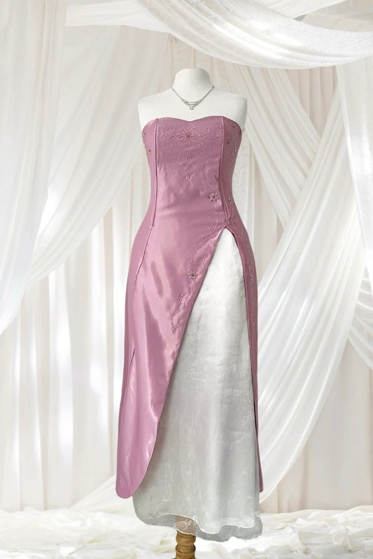 Mauve pink corset gown with sequin designs and hand-embroidered embellishments-size M