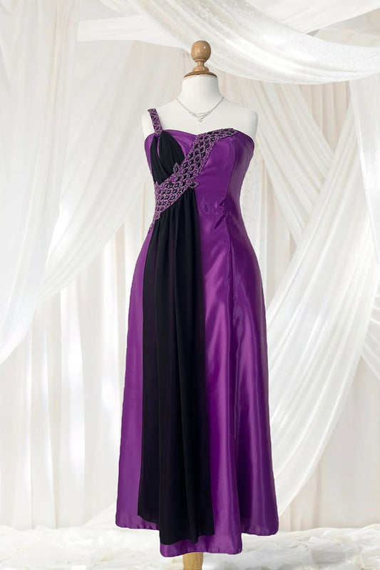 Asymmetrical corset gown in satin and chiffon- size L