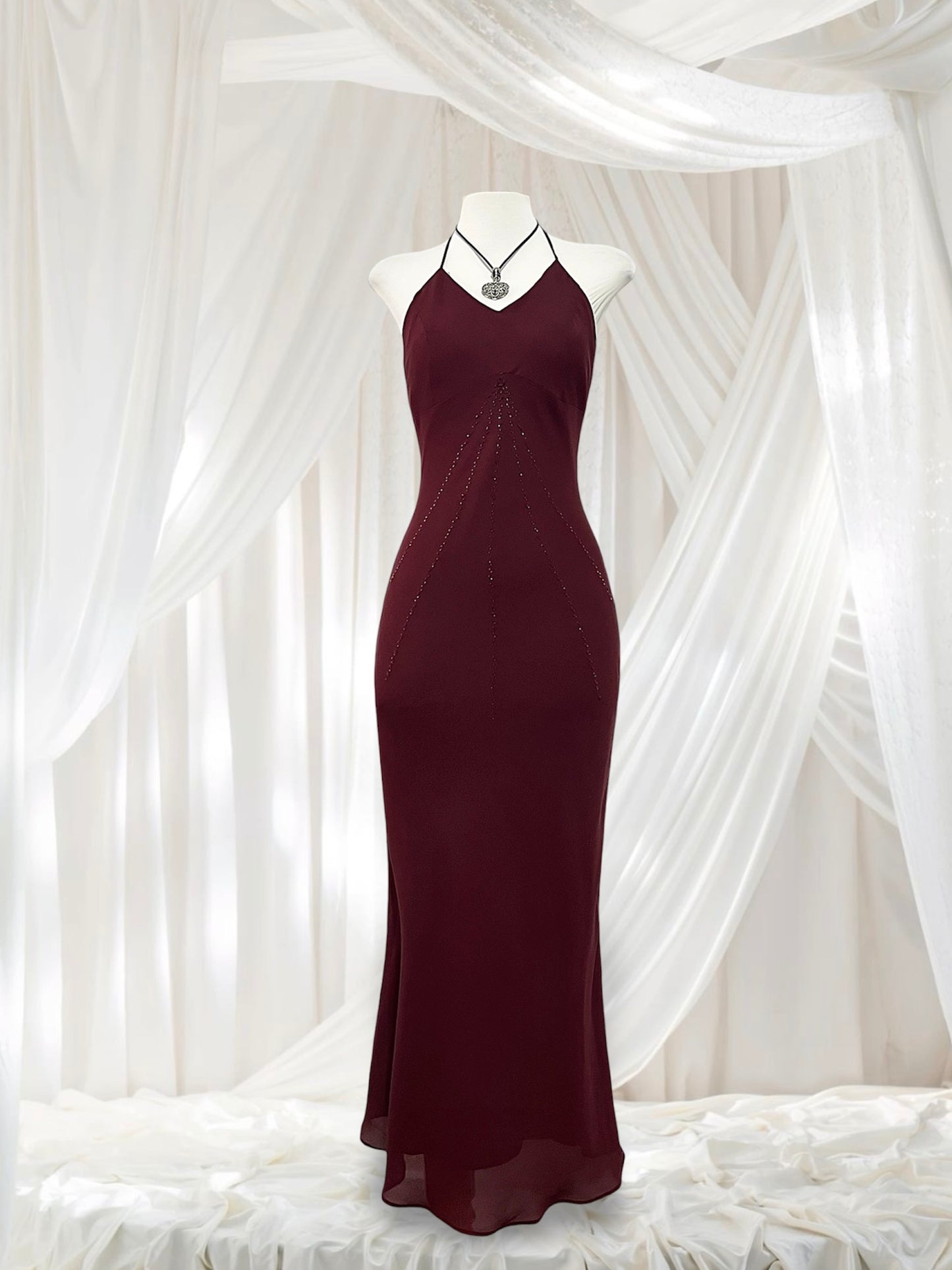 Burgundy beaded dress