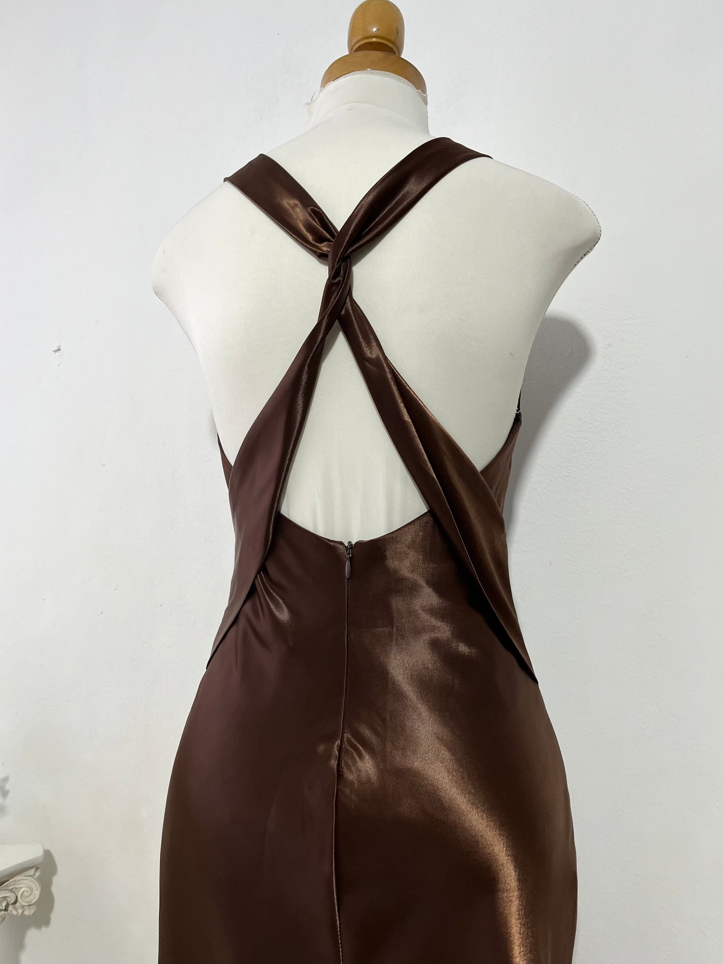 Chocolate brown satin dress- size S