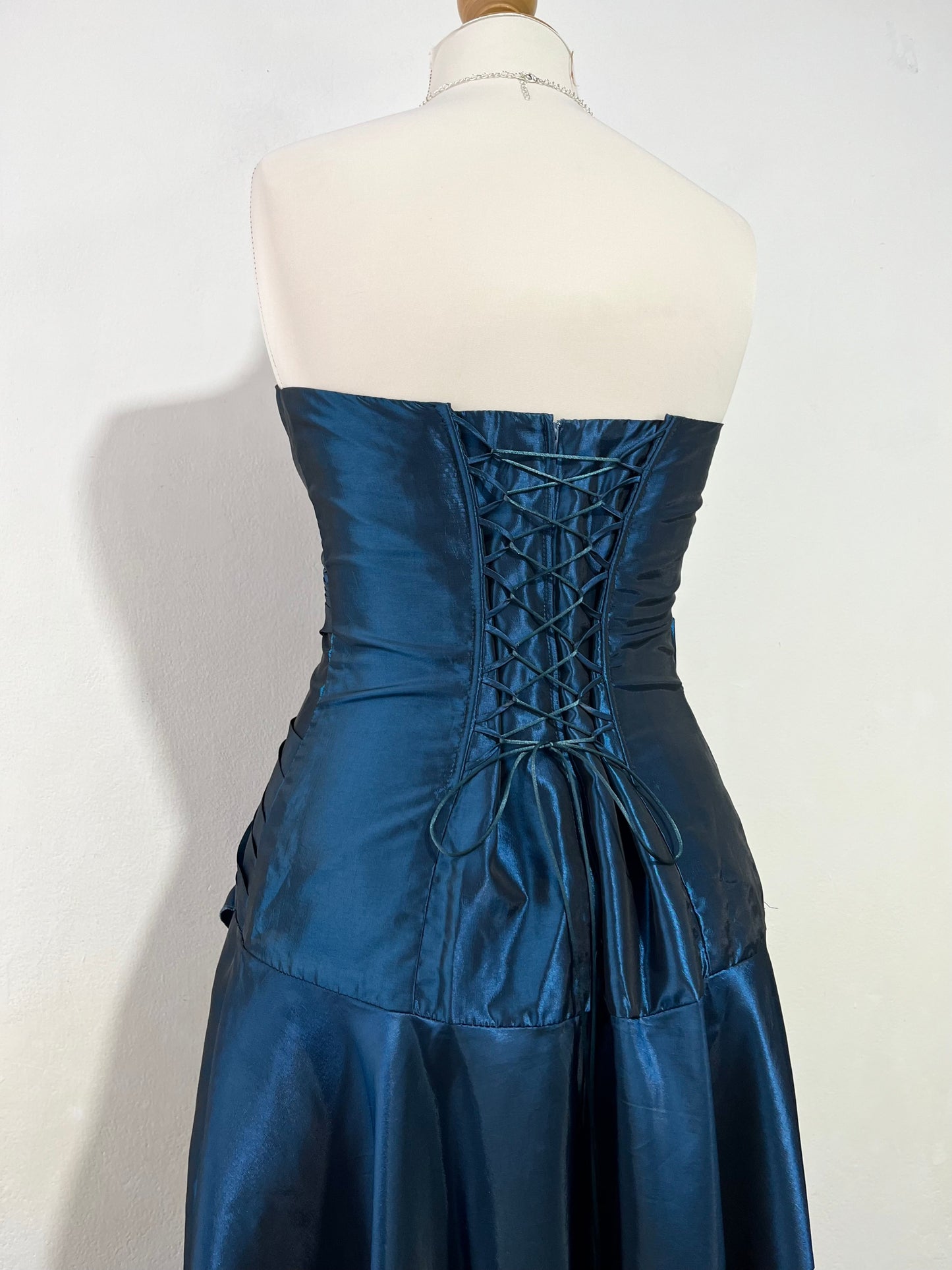 Dark blue iridescent taffeta corset dress- size L/XL