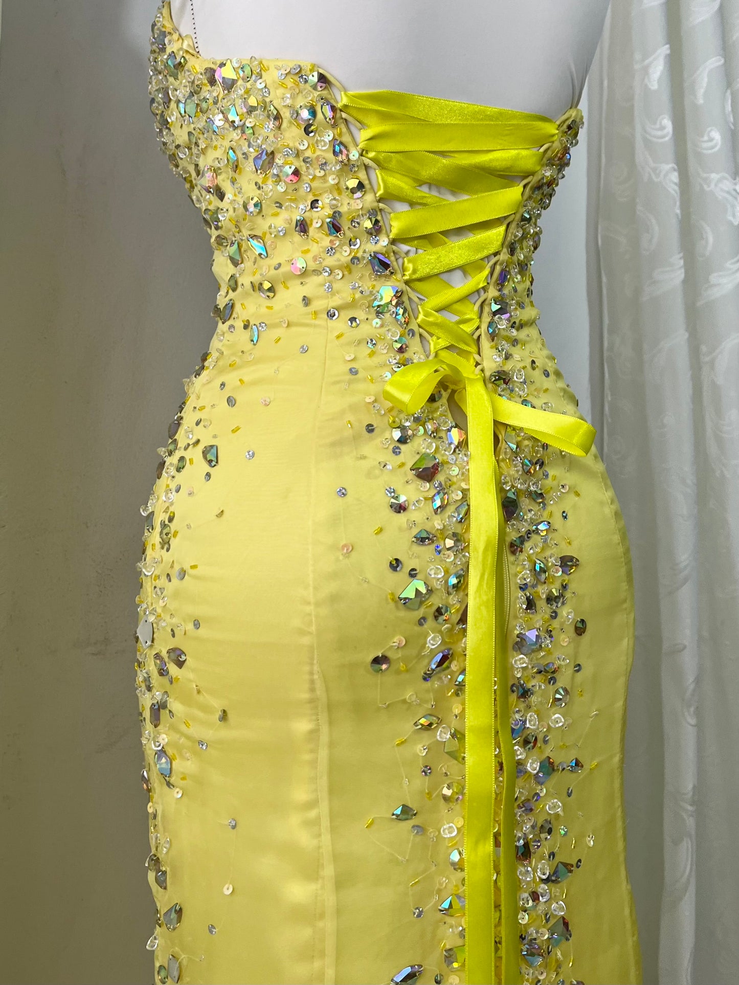 Mermaid style corset dress with exquisite hand embroidered rhinestones-size S