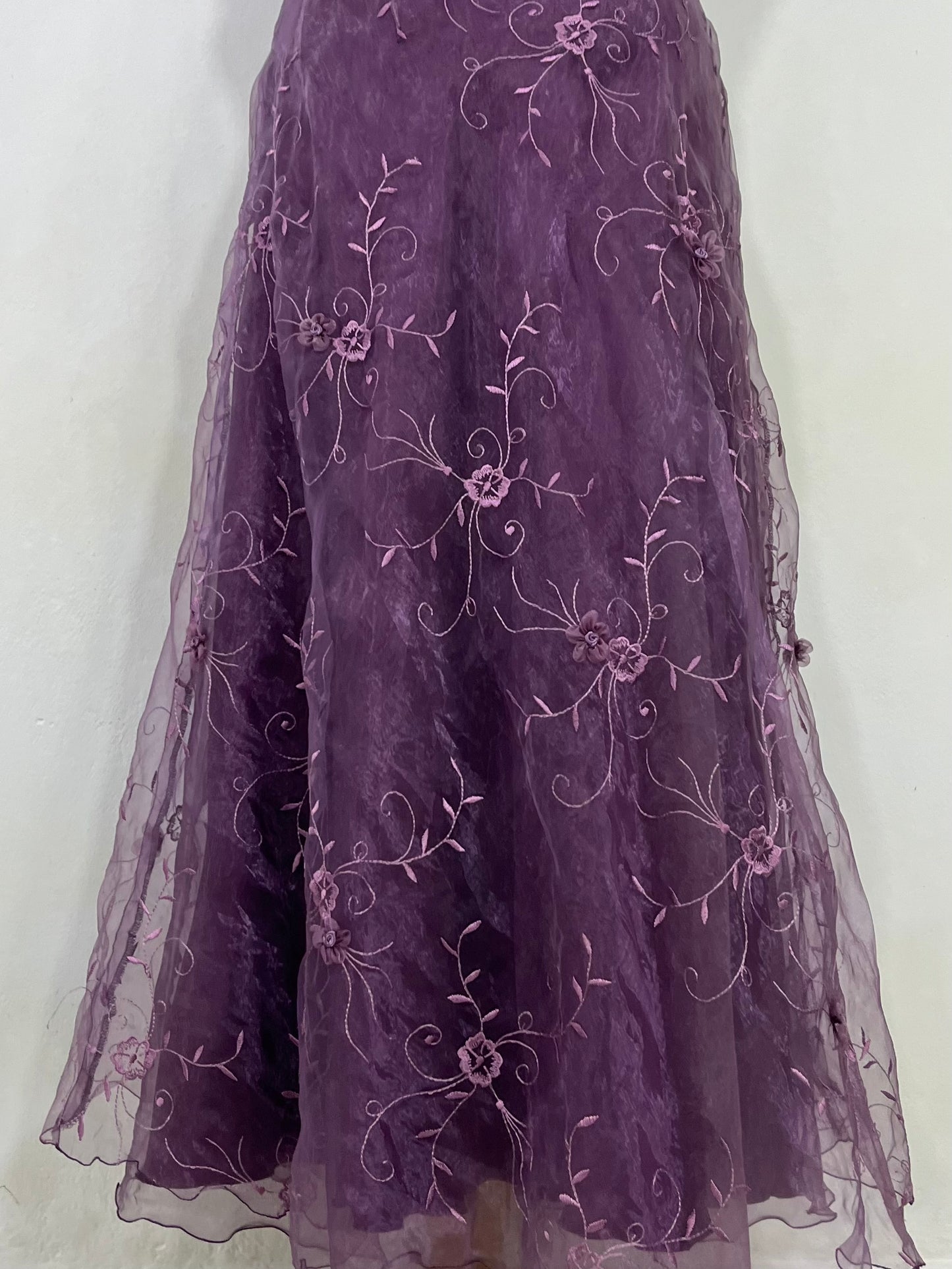 Vintage floral organza halter dress- size L/XL