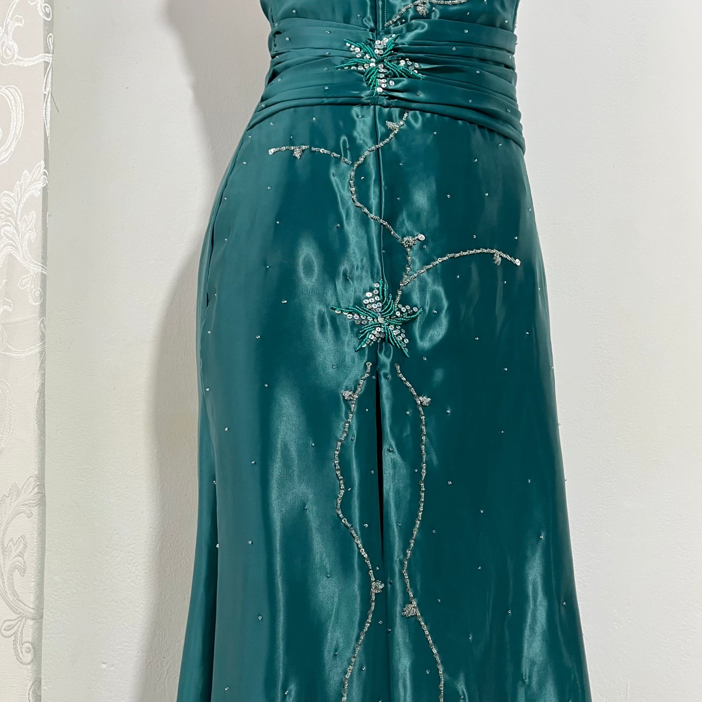 Emerald green corset dress with sequins and rhinestones- size M