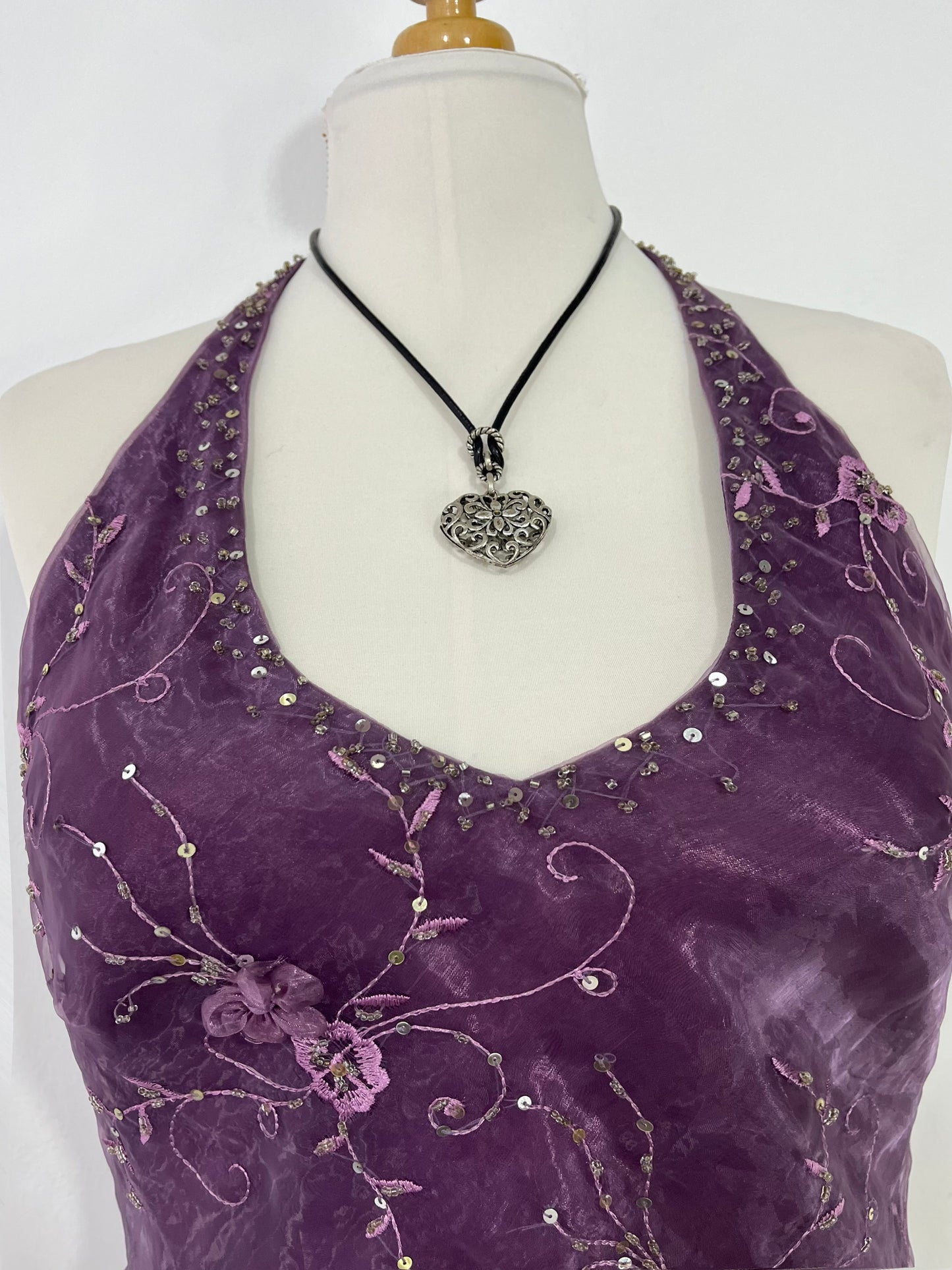 Vintage floral organza halter dress- size L/XL