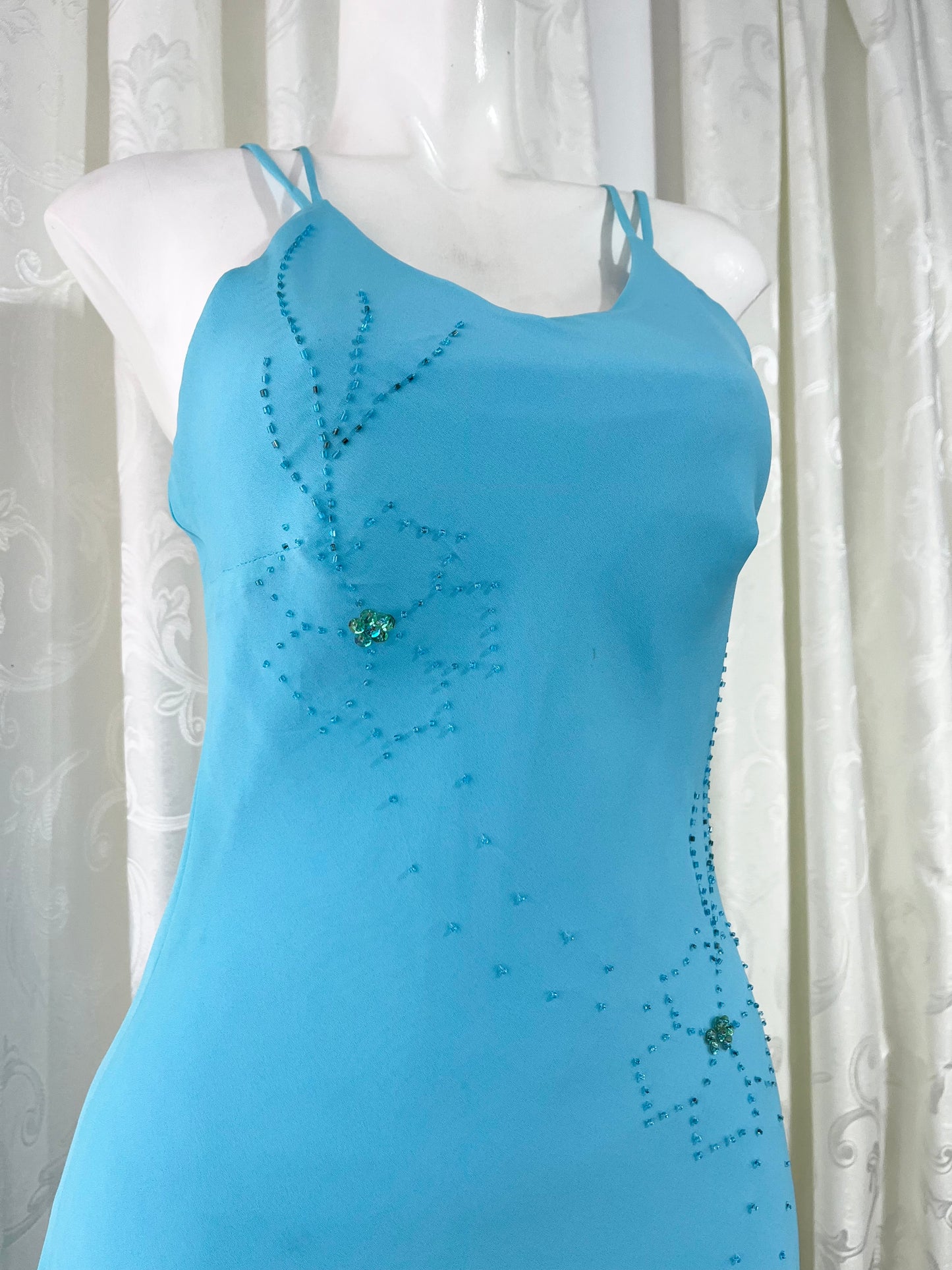 Light blue layered dress with embroidered sequins- size S/M