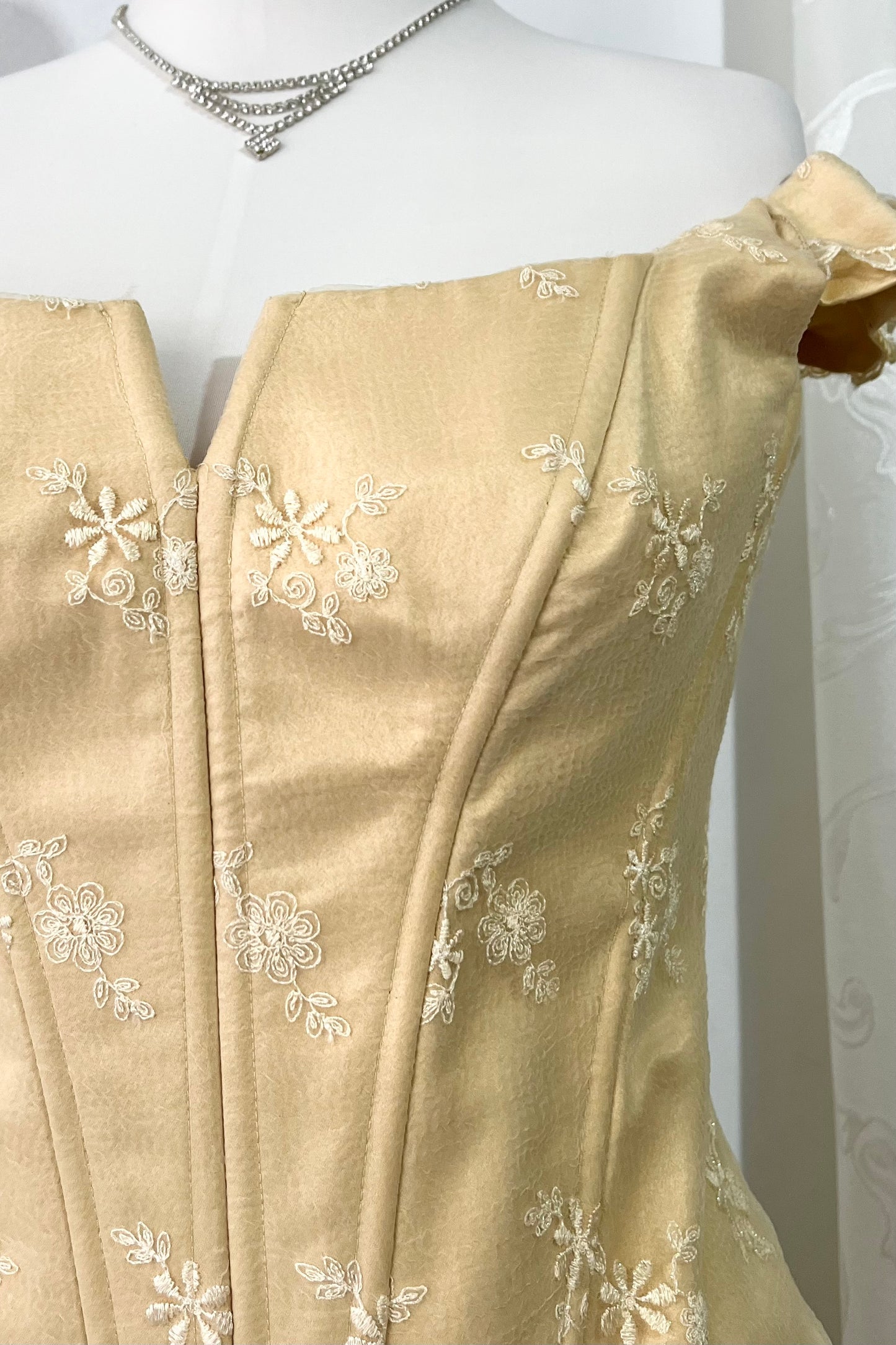 Pale gold satin silk set 2 piece corset and maxi skirt- Size M