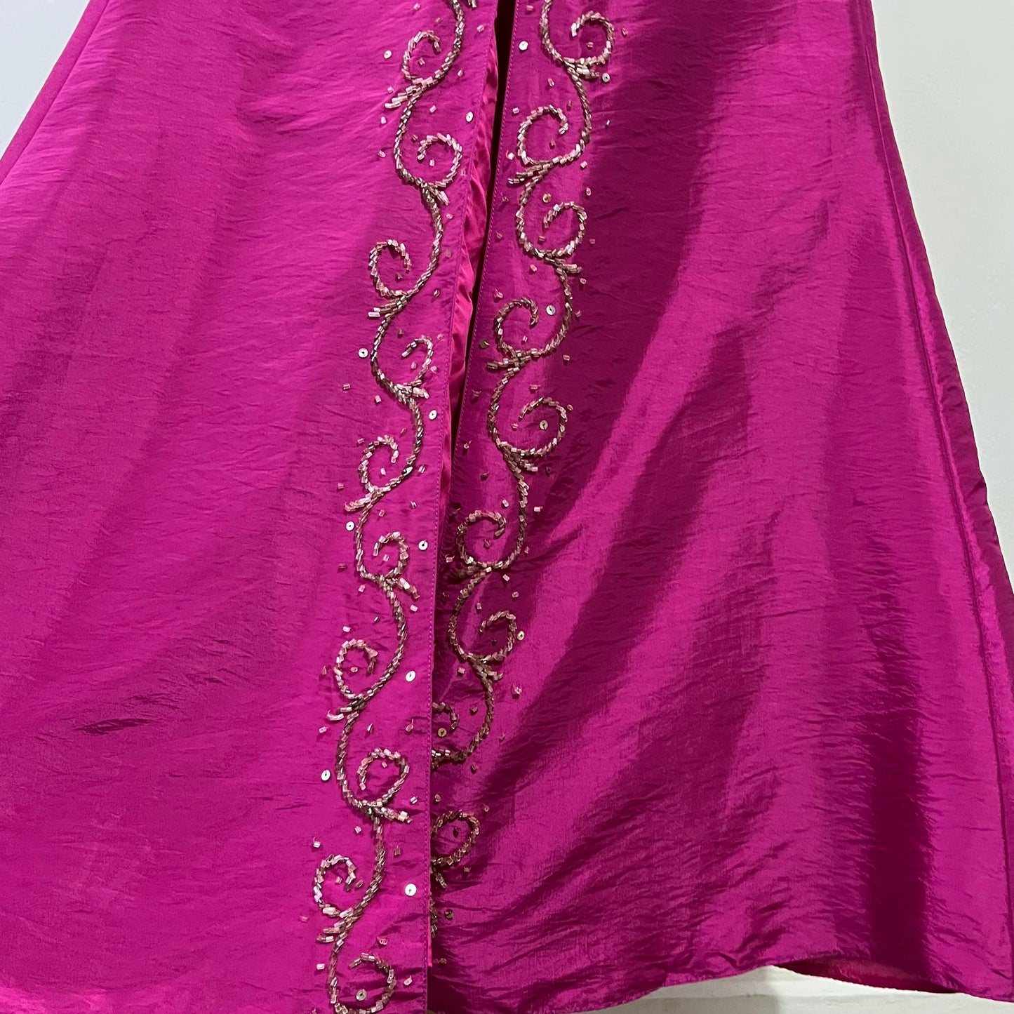 Fuchsia corset dress with exquisite hand sewn beadwork -Size M