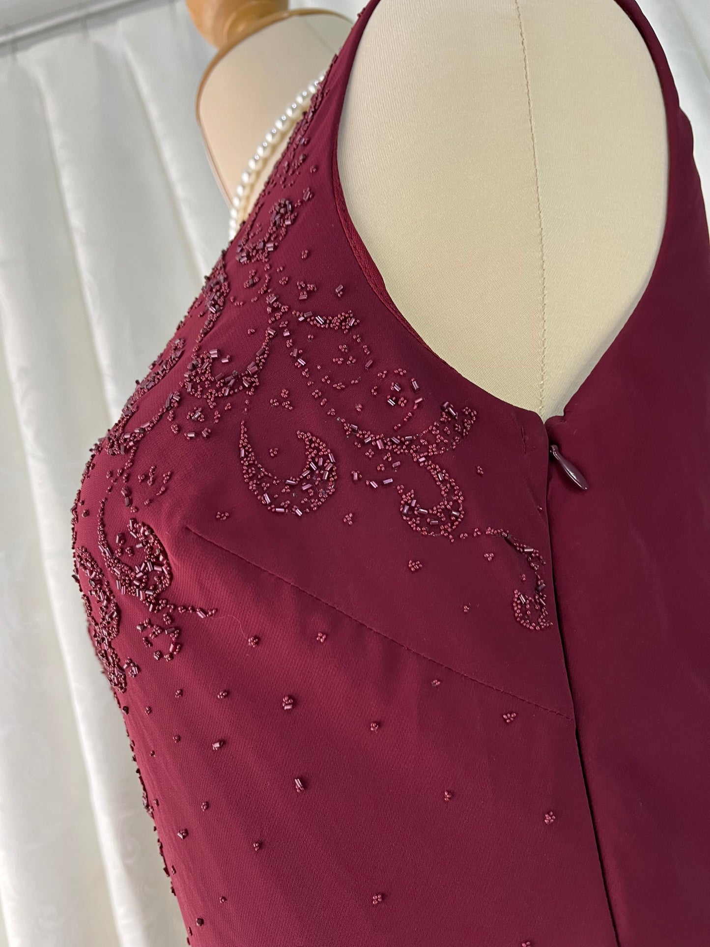 Burgundy gown dress with intricate designs and embroidery on the bodice and skirt - Size XL