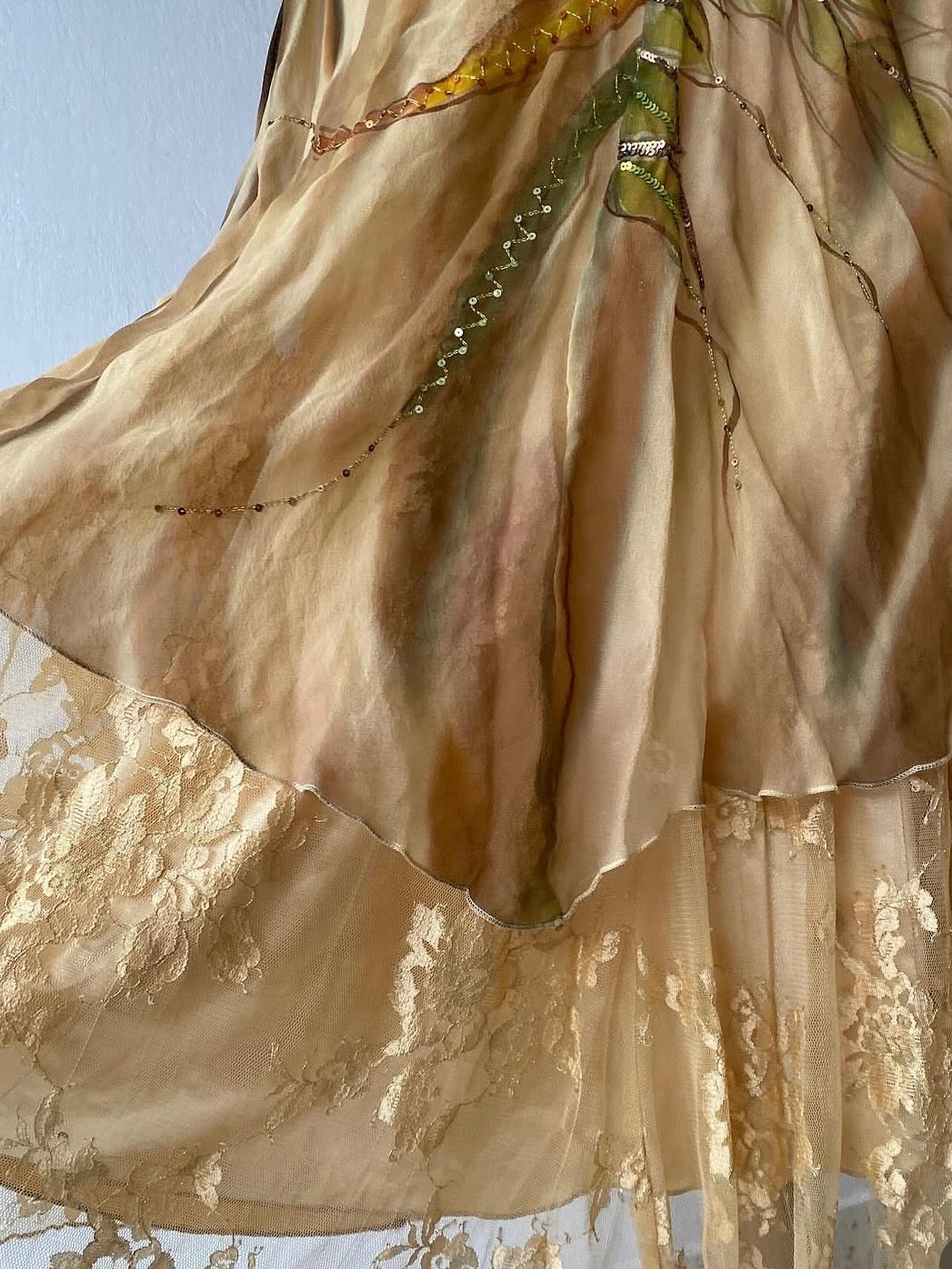 Vintage Bicici silk dress with fairy embroidery- size S