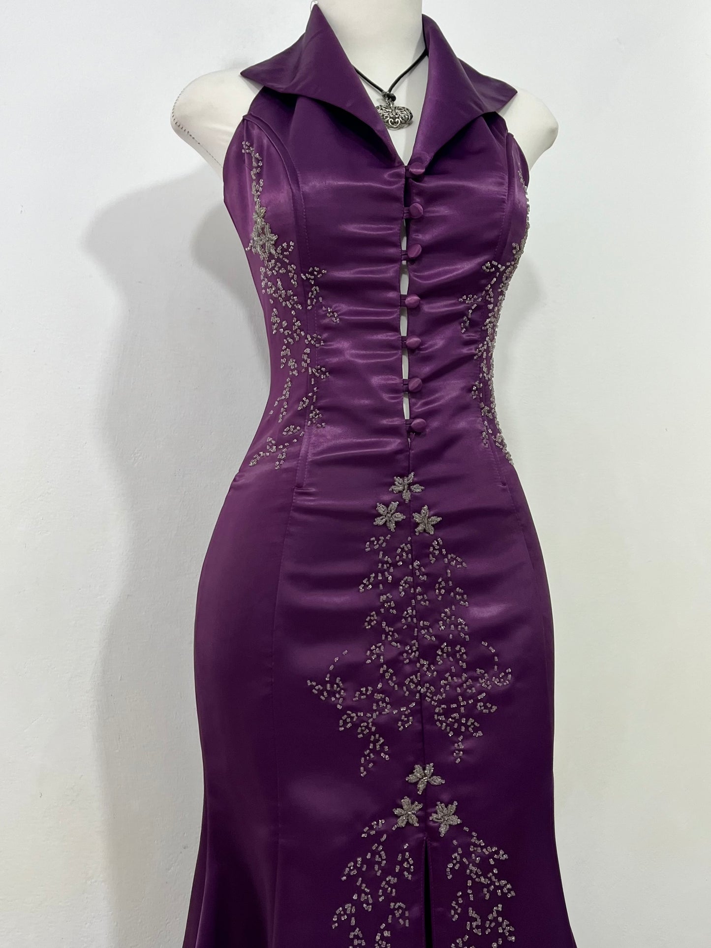 Purple corset dress hand-embroidered with fine embellishments- size S