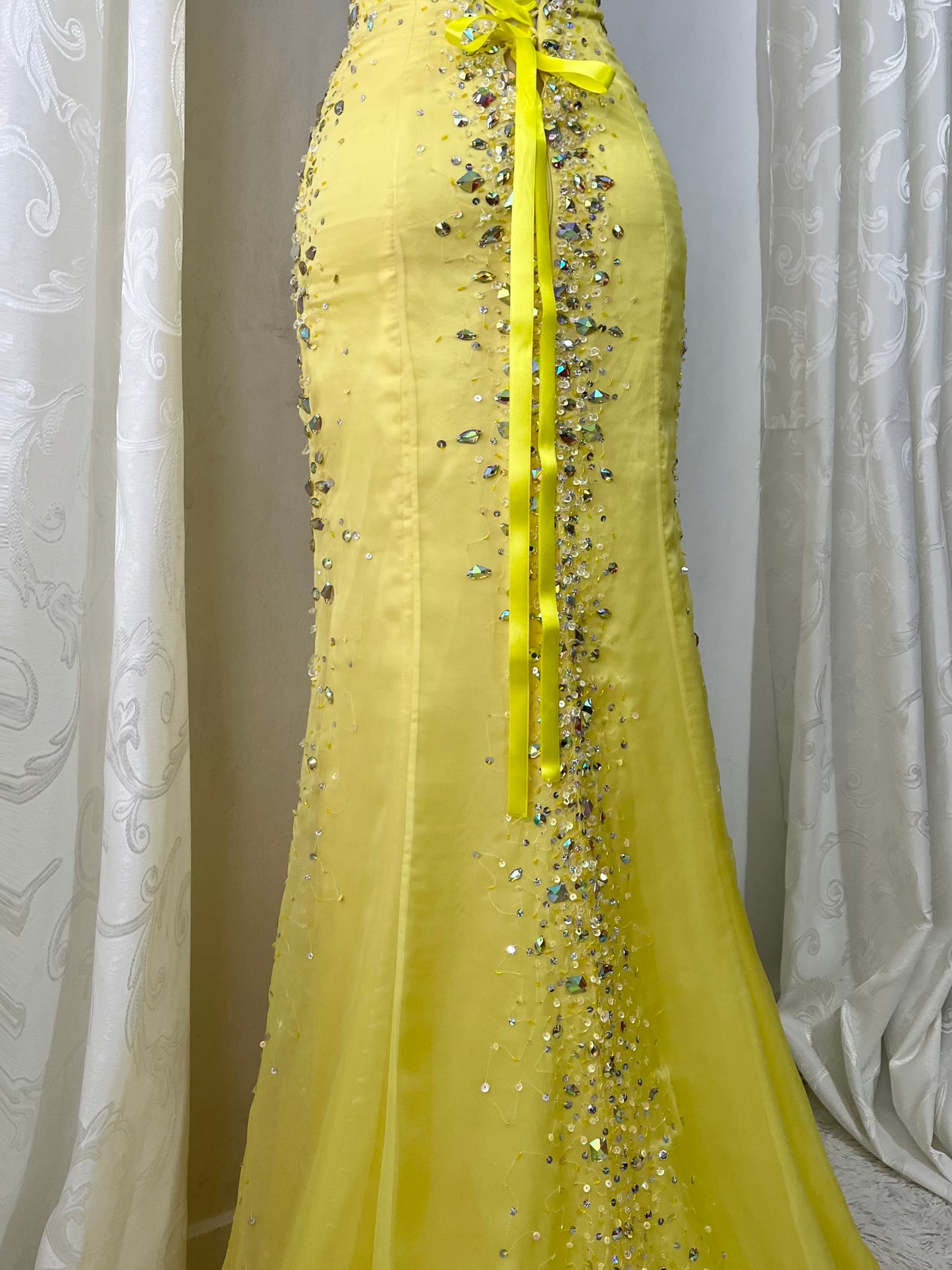 Mermaid style corset dress with exquisite hand embroidered rhinestones-size S