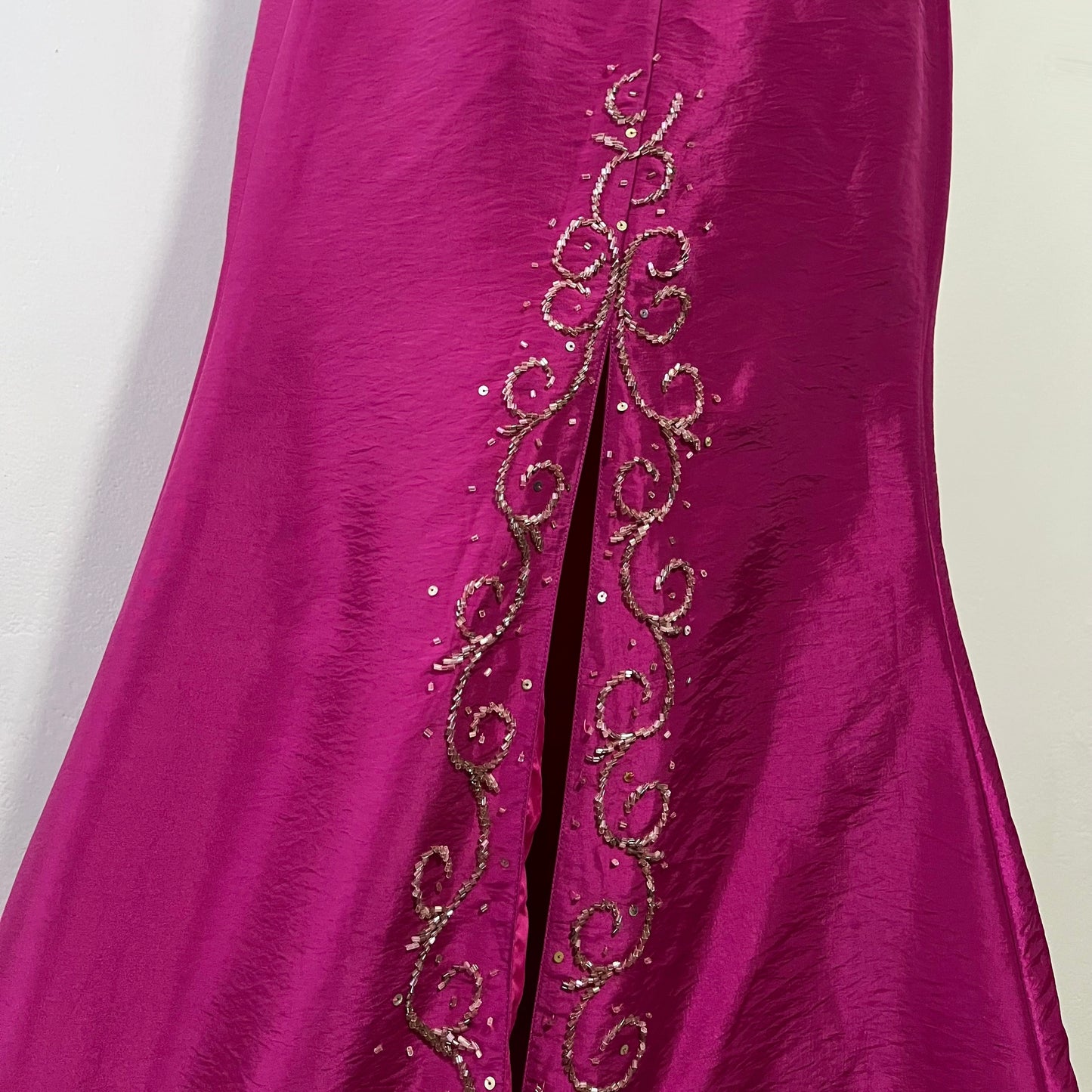 Fuchsia corset dress with exquisite hand sewn beadwork -Size M