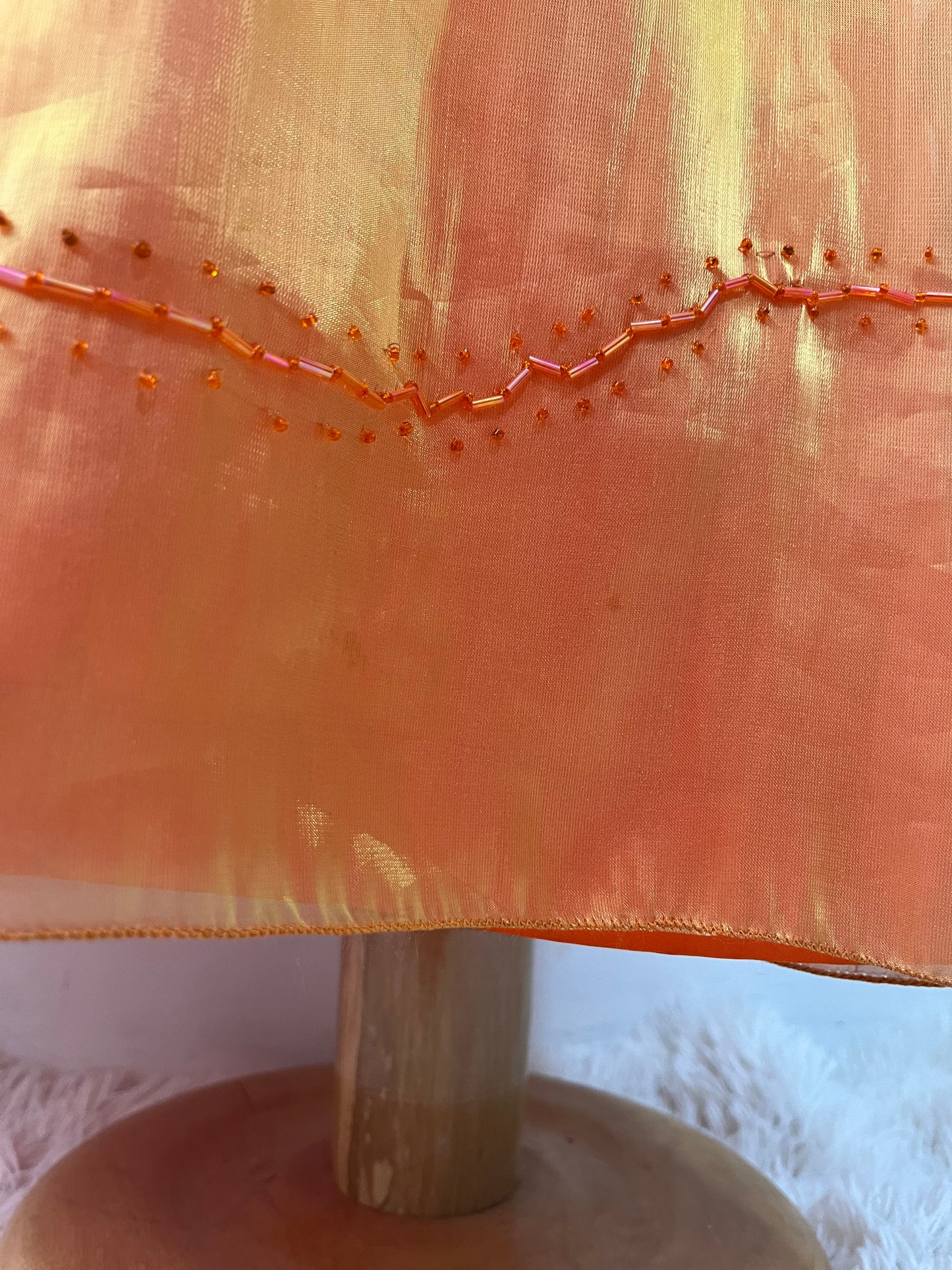 Gradient amber gown with asymmetrical overskirt and beaded embroidery-size S