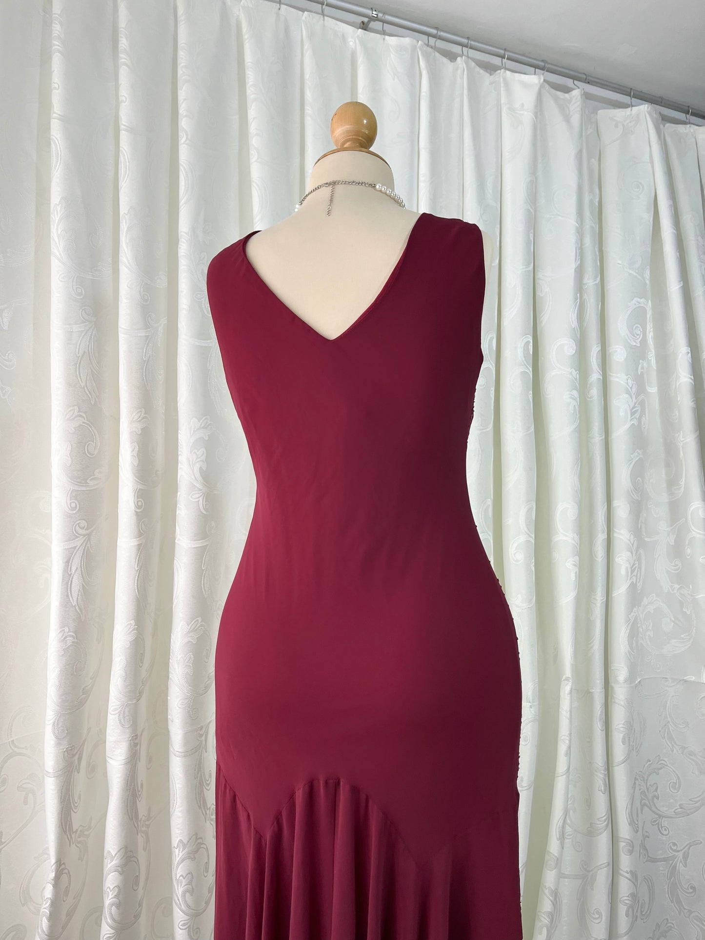 Burgundy gown dress with intricate designs and embroidery on the bodice and skirt - Size XL