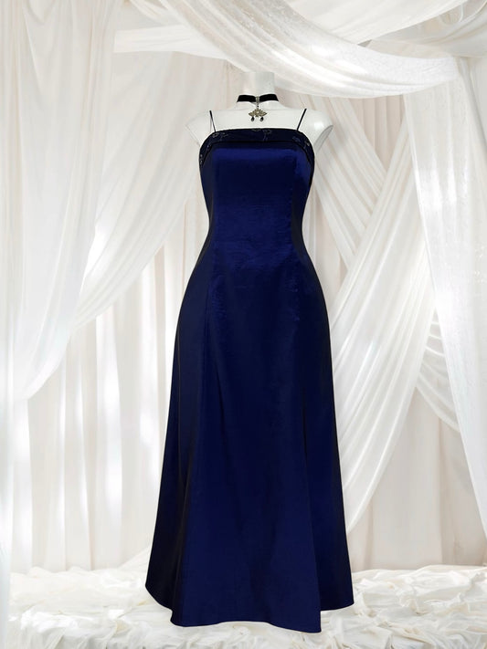 Captivating deep navy blue gown + Mesh cape with embroidery designs- Size M