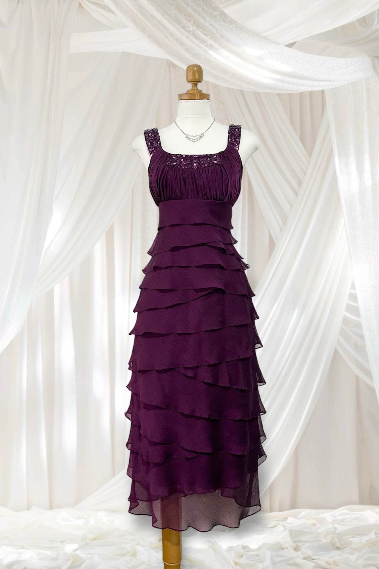 Layered purple dress with rhinestones and embellishments- size S