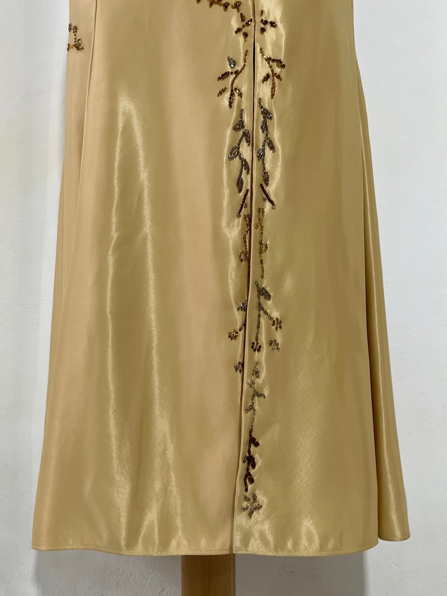 Champagne satin beaded set, 2 pieces, Corset & Maxiskirt - size M/L