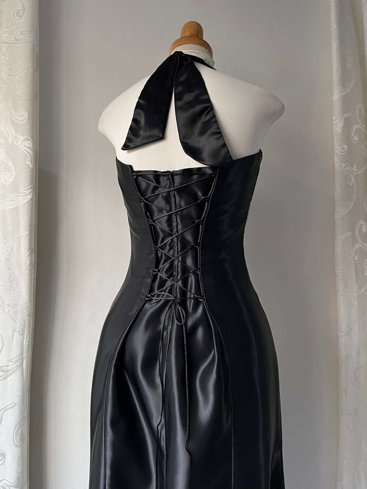 Noir corset beaded dress- One size: Fits S/M