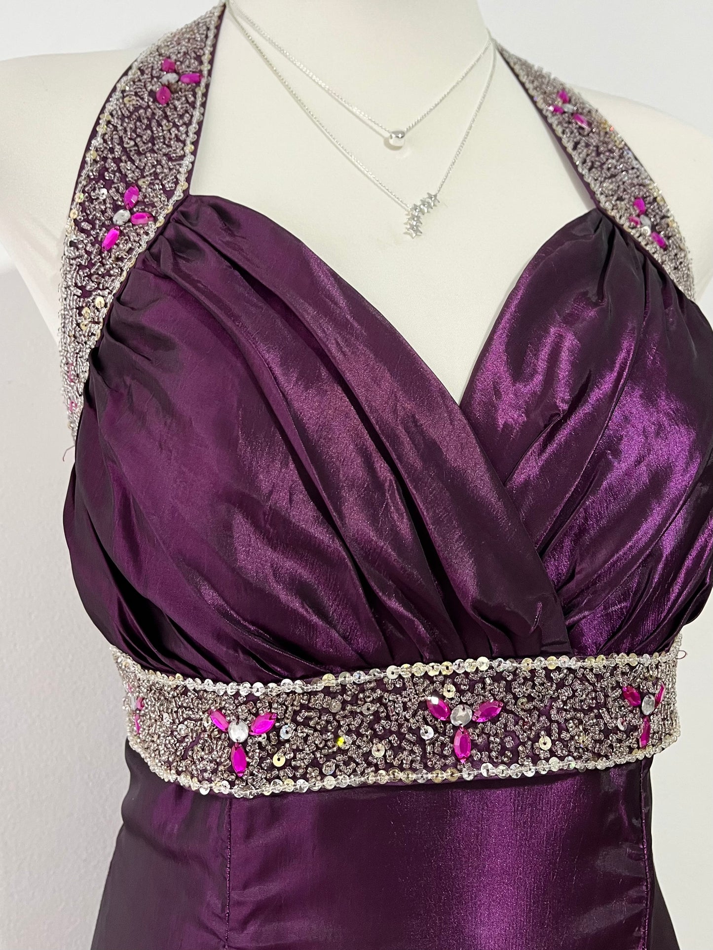 Vintage iridescent purple corset dres with rhinestones